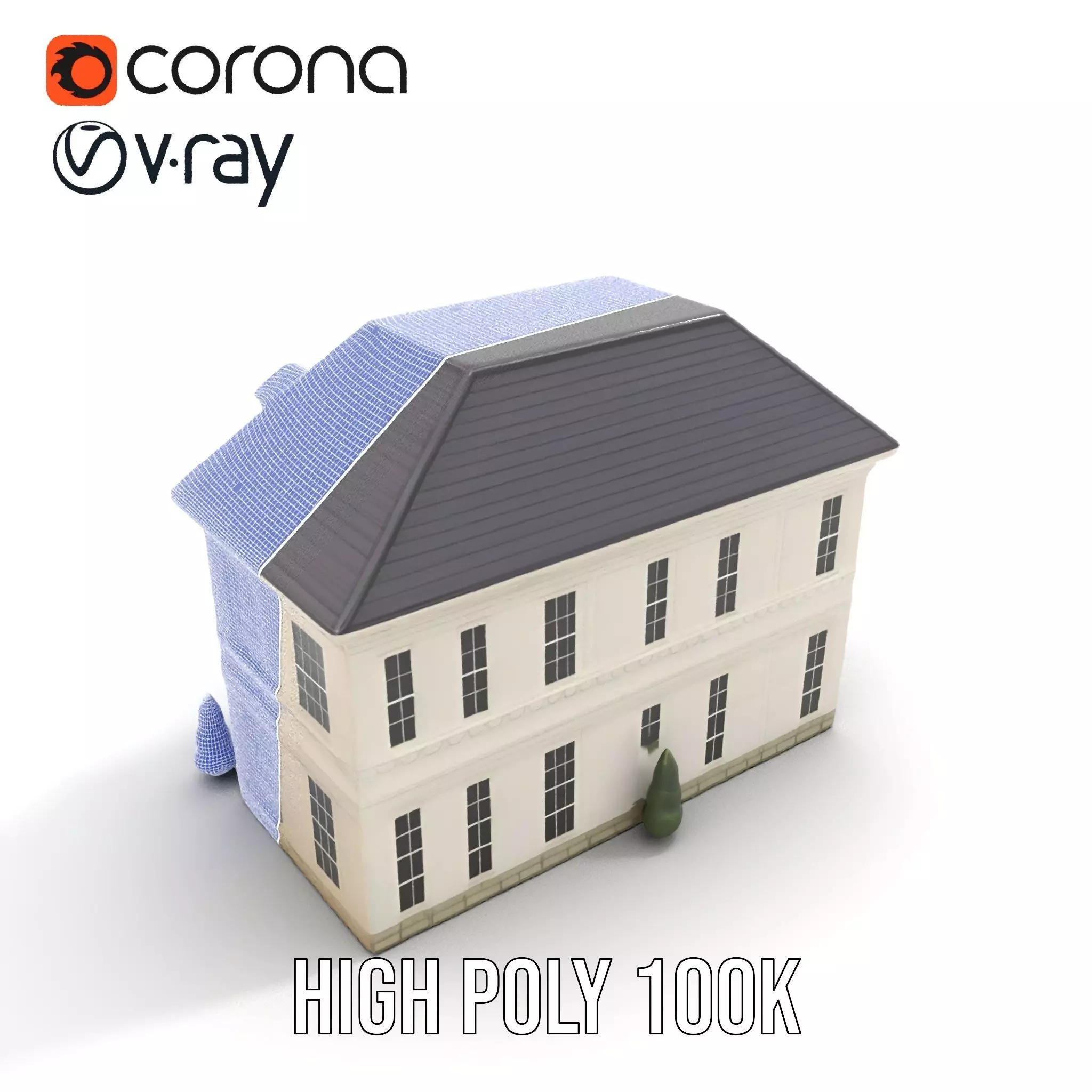 Classic White Mansion model pack Low-poly 3D model_34
