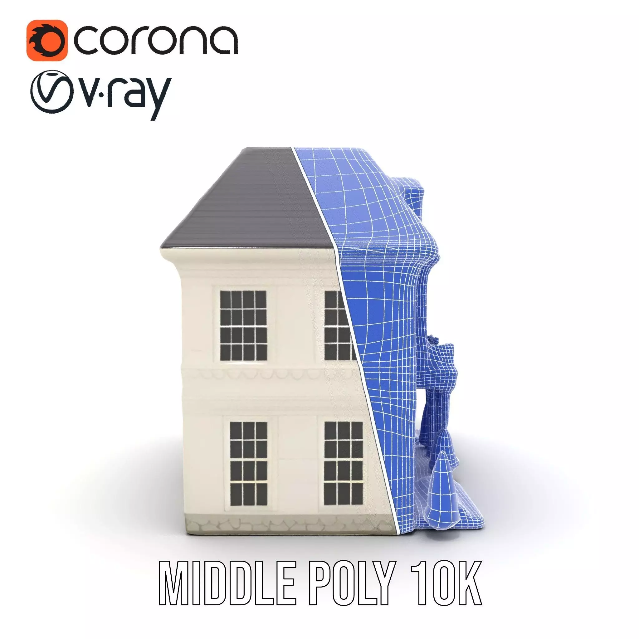 Classic White Mansion model pack Low-poly 3D model_30