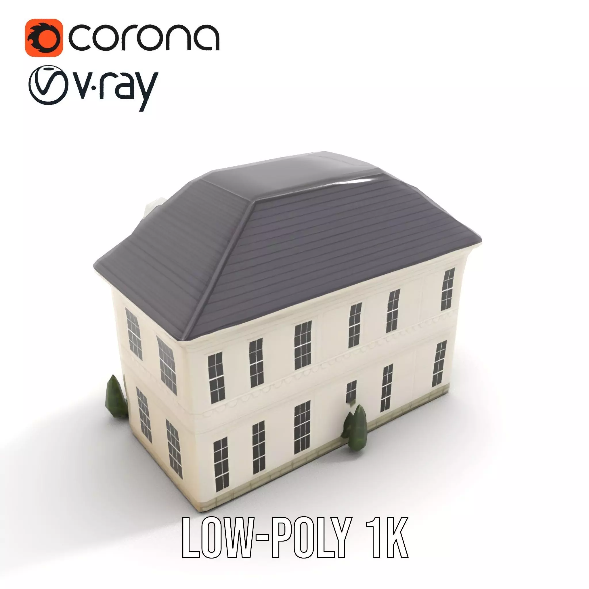 Classic White Mansion model pack Low-poly 3D model_17