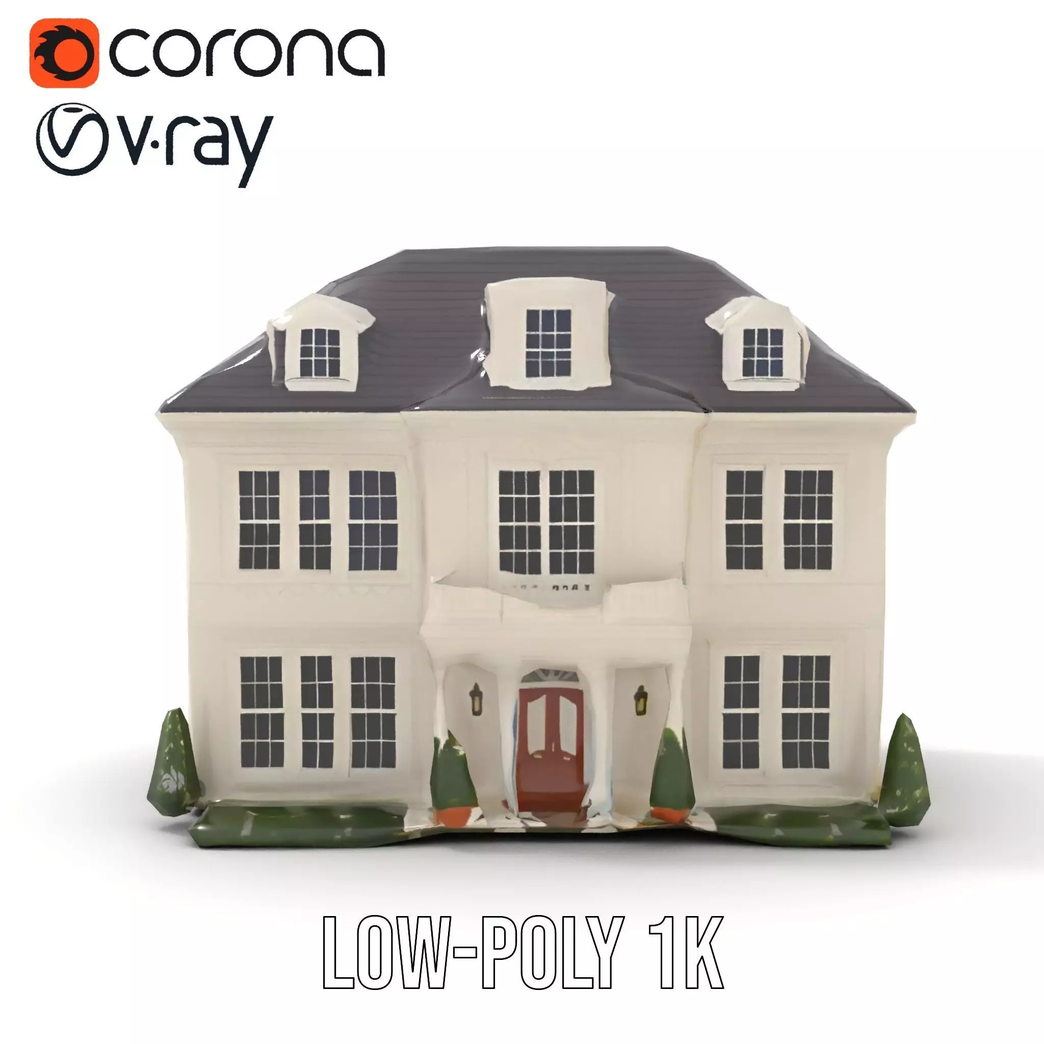 Classic White Mansion model pack Low-poly 3D model_14