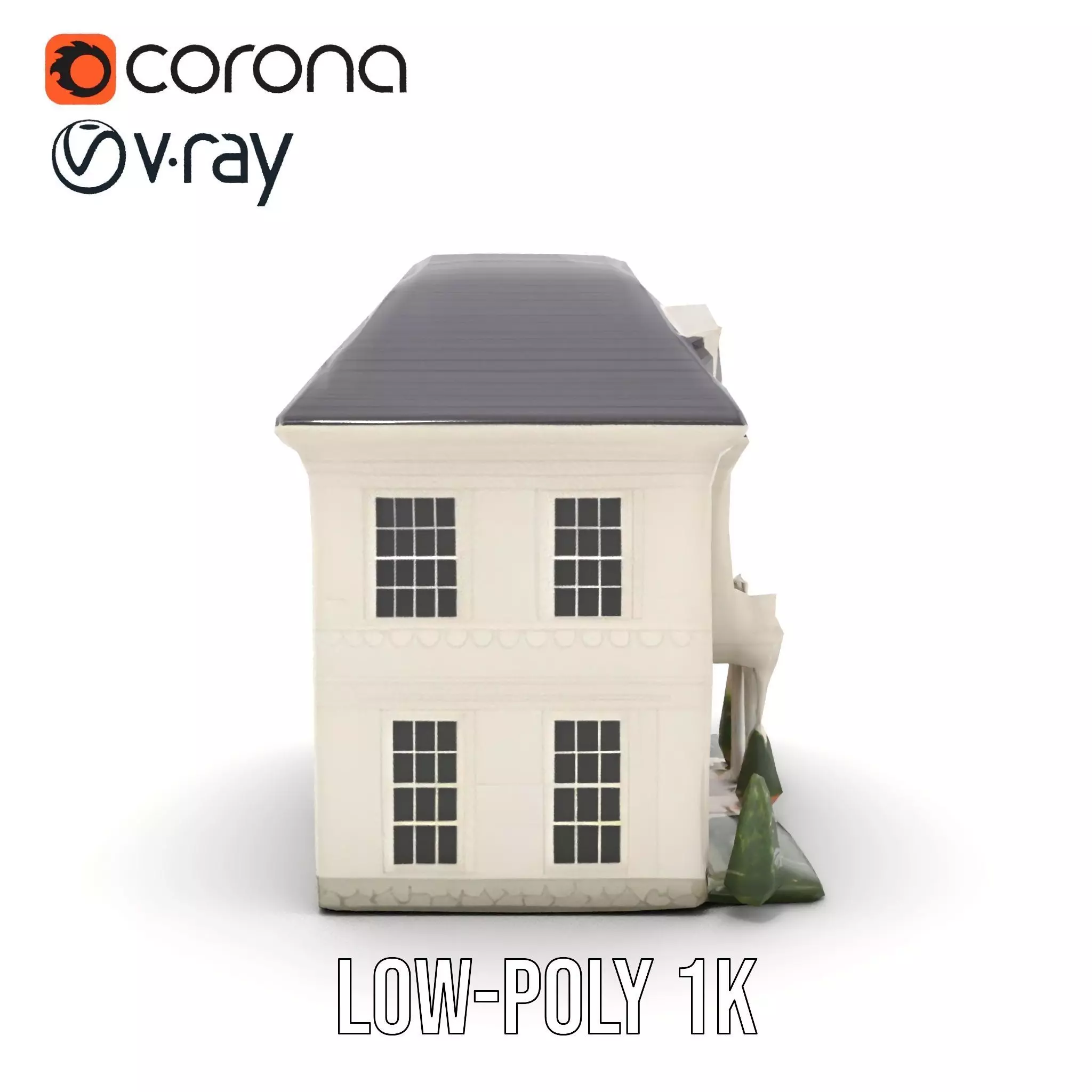 Classic White Mansion model pack Low-poly 3D model_12