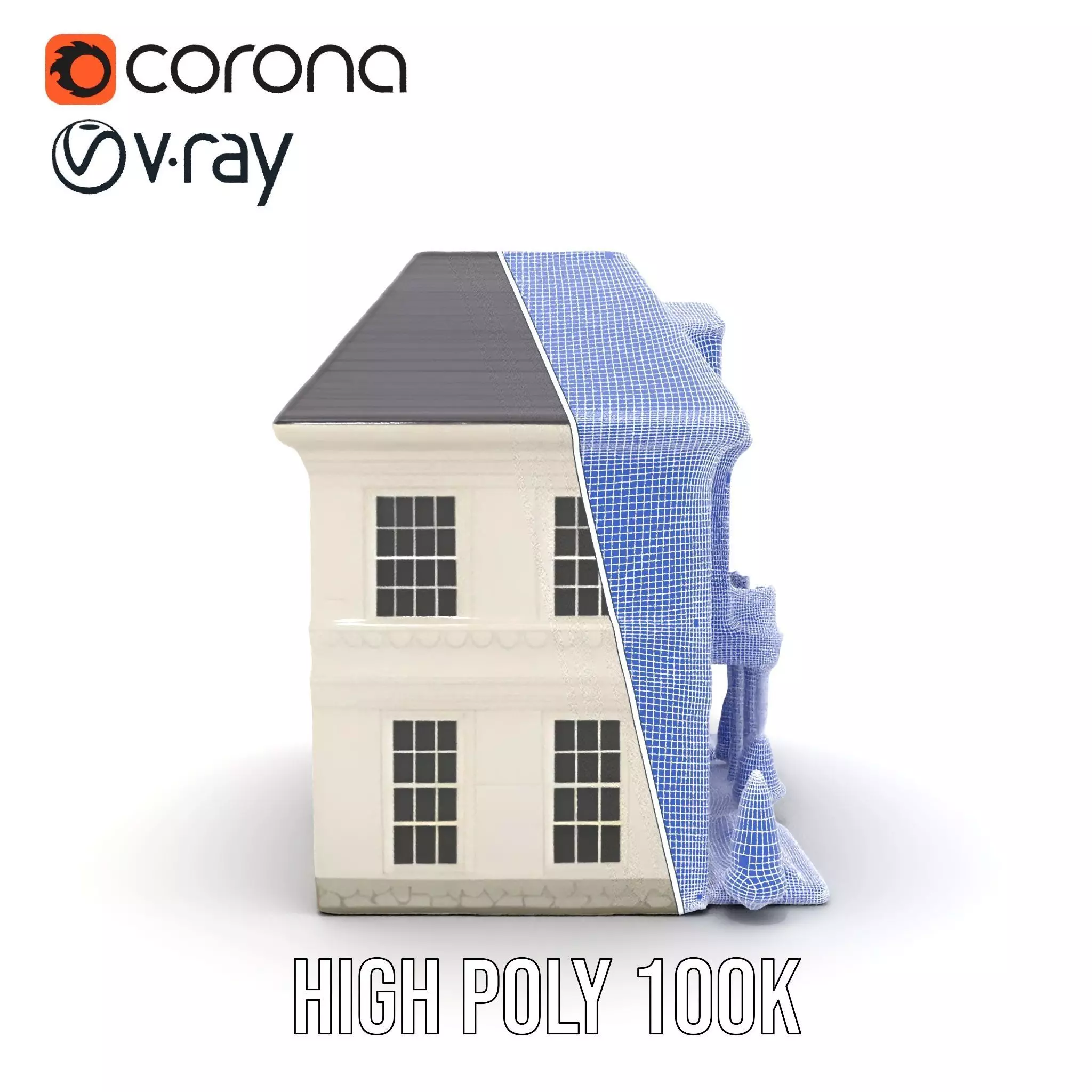 Classic White Mansion model pack Low-poly 3D model_33