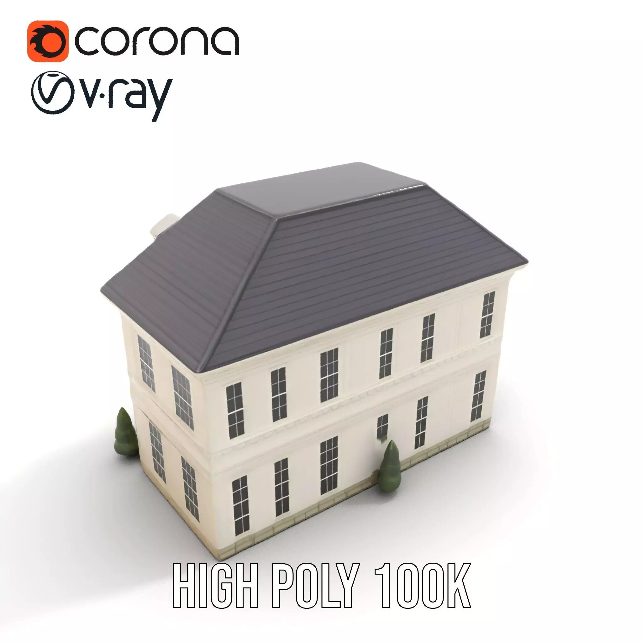 Classic White Mansion model pack Low-poly 3D model_20
