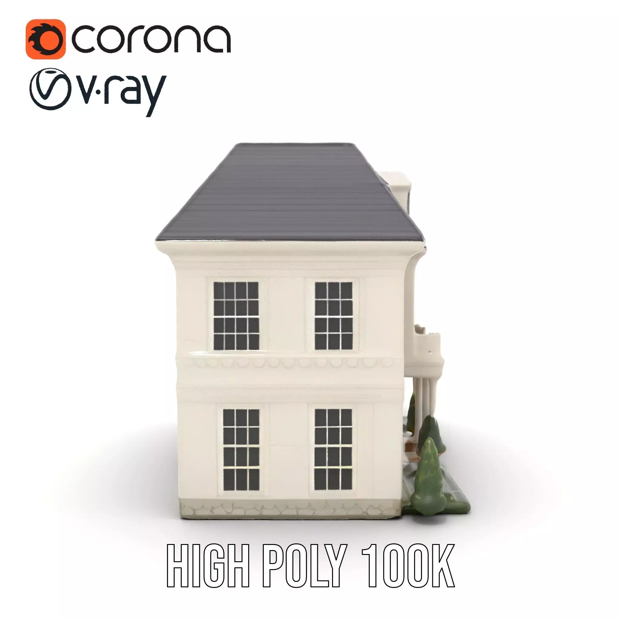 Classic White Mansion model pack Low-poly 3D model_23