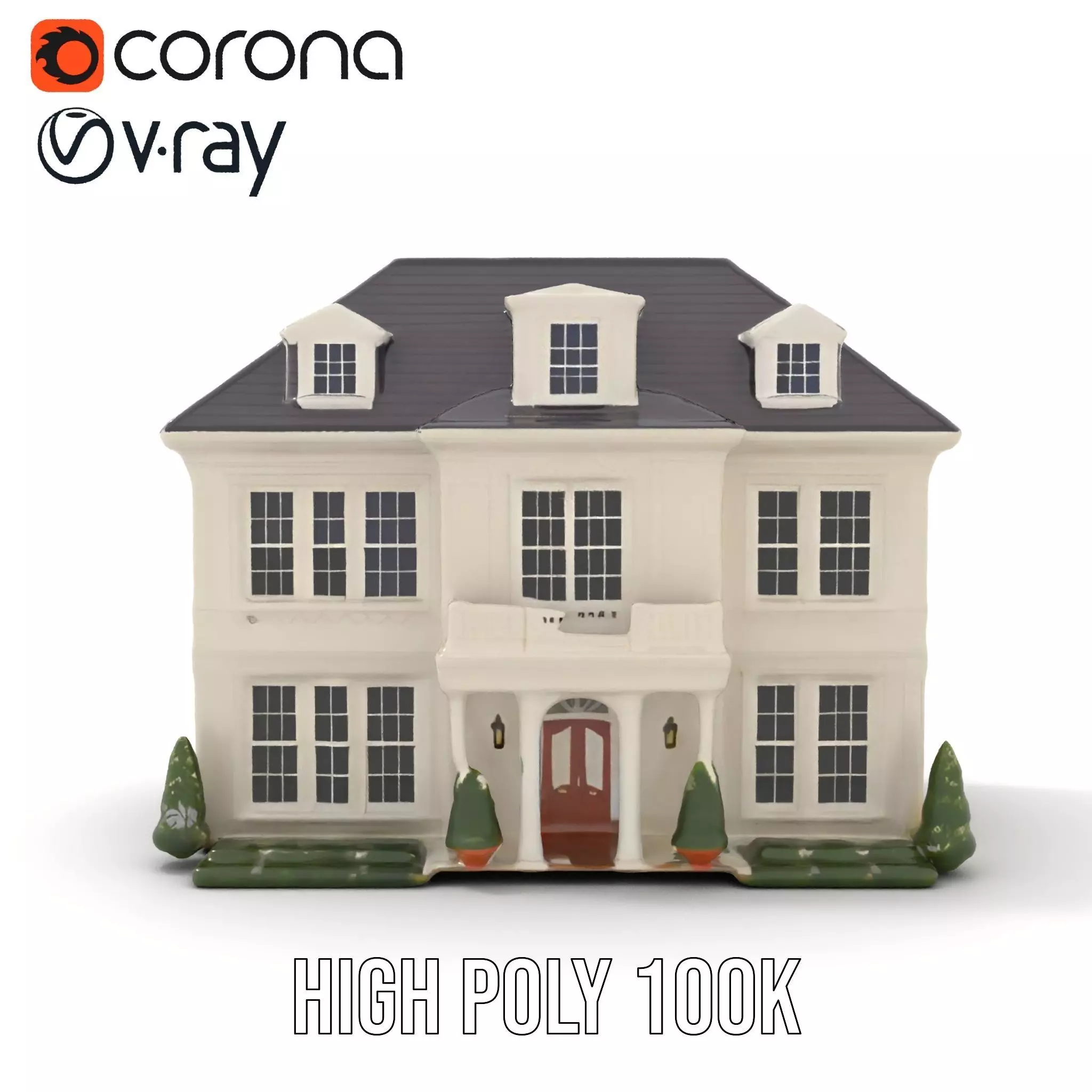 Classic White Mansion model pack Low-poly 3D model_29