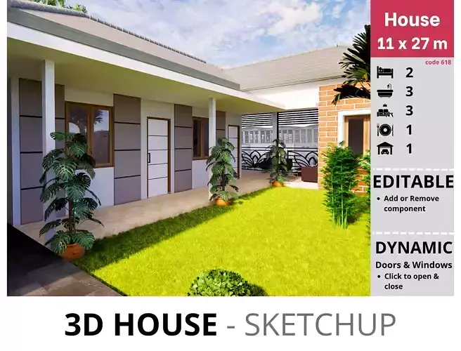 House 11x27m code 618 - Sketchup 3D model 3D model