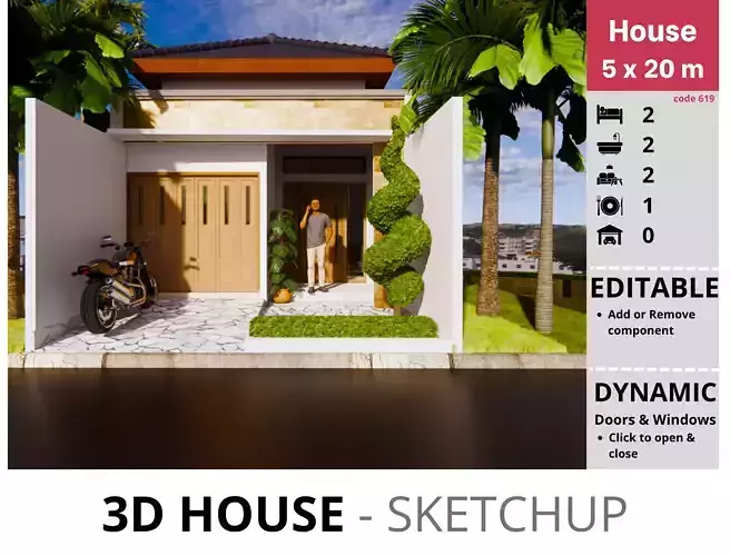 House 5x20m code 619 - Sketchup 3D model 3D model