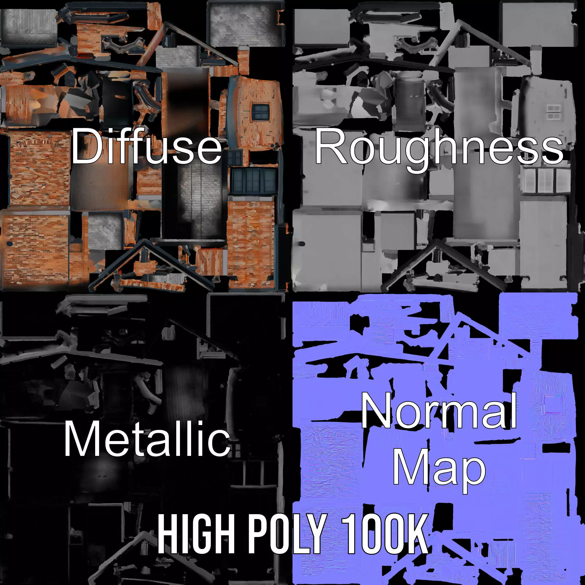 Red Brick House model pack Low-poly 3D model_3