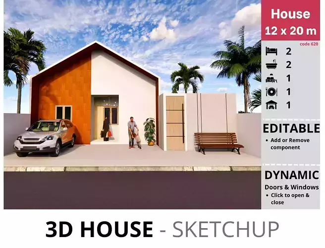House 12x20m code 620 - Sketchup 3D model 3D model