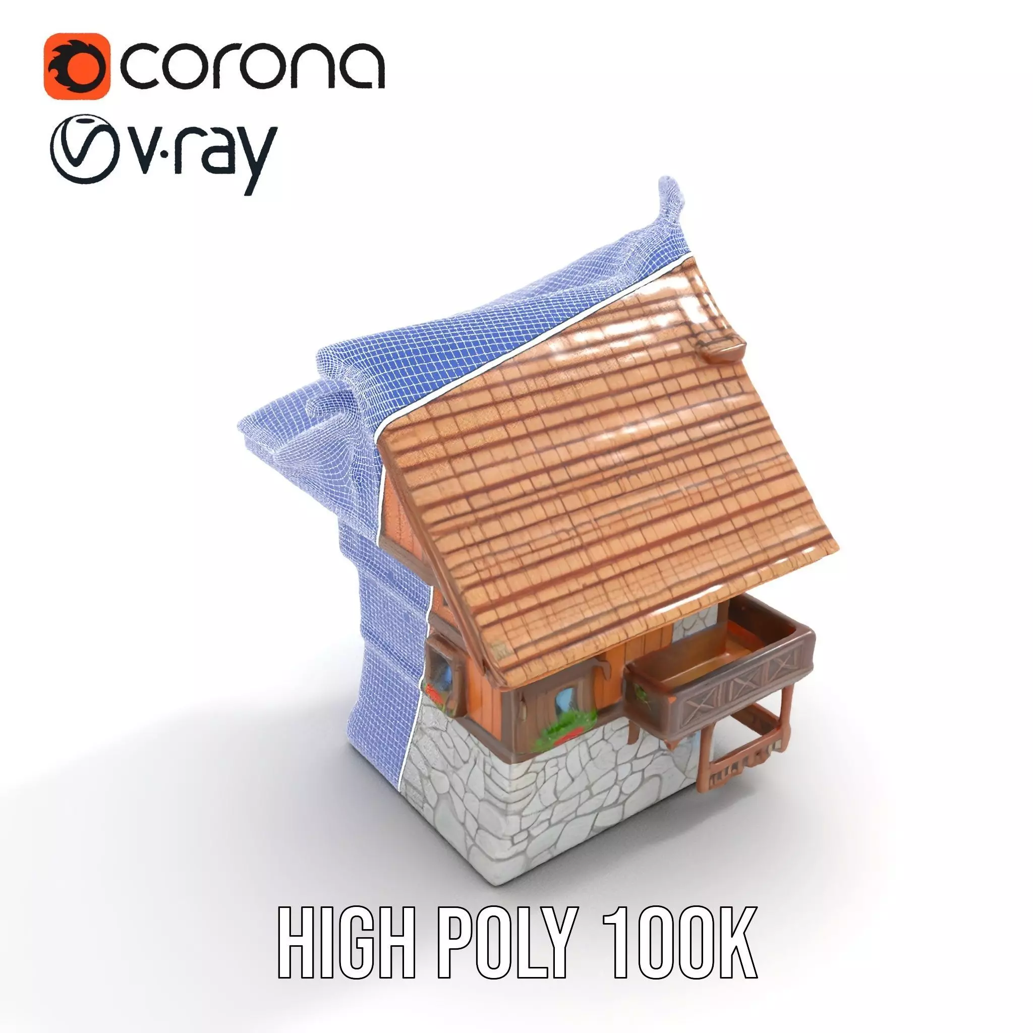 Rustic Wooden House model pack Low-poly 3D model_32