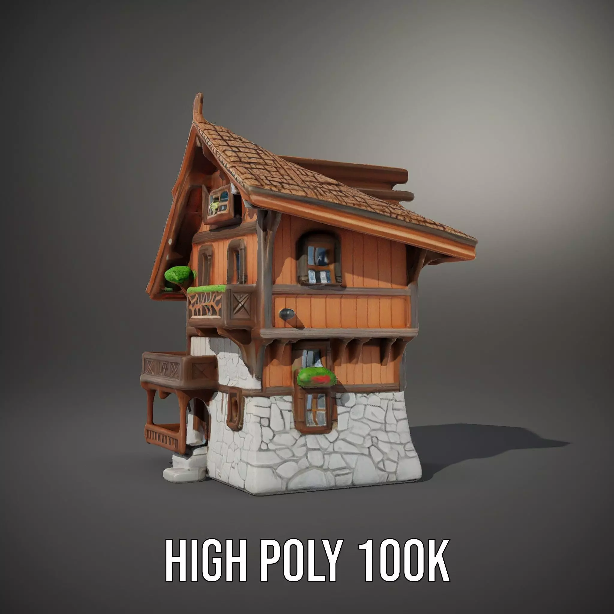 Rustic Wooden House model pack Low-poly 3D model_8