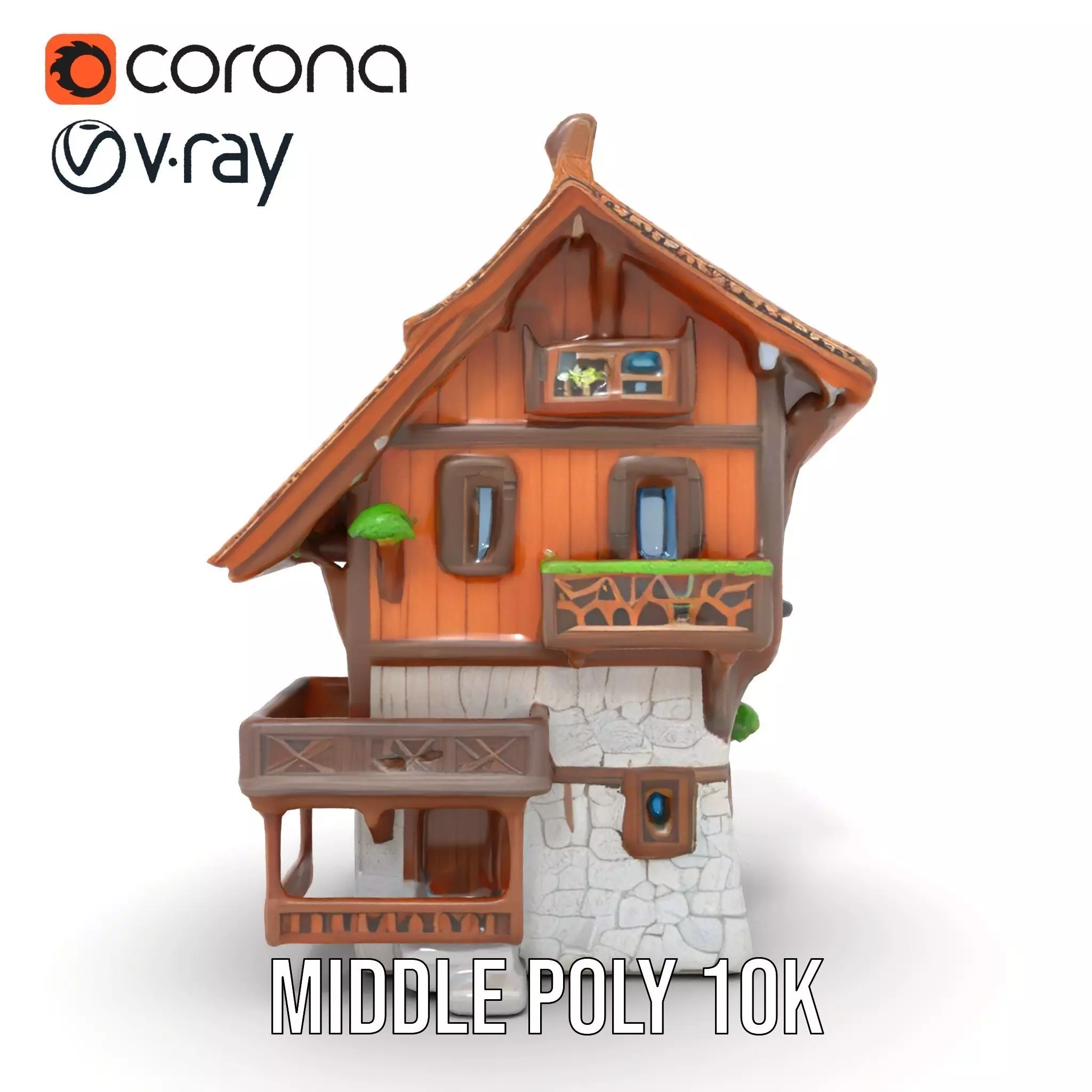 Rustic Wooden House model pack Low-poly 3D model_11
