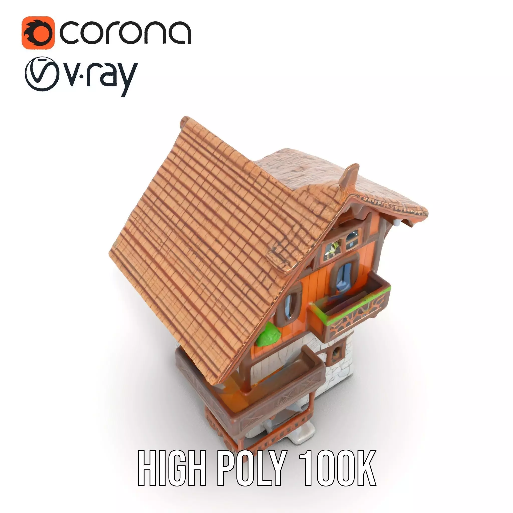 Rustic Wooden House model pack Low-poly 3D model_17