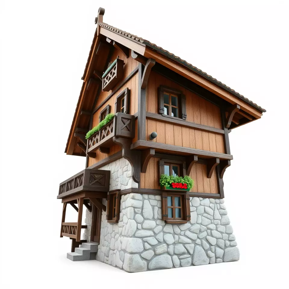 Rustic Wooden House model pack Low-poly 3D model_2