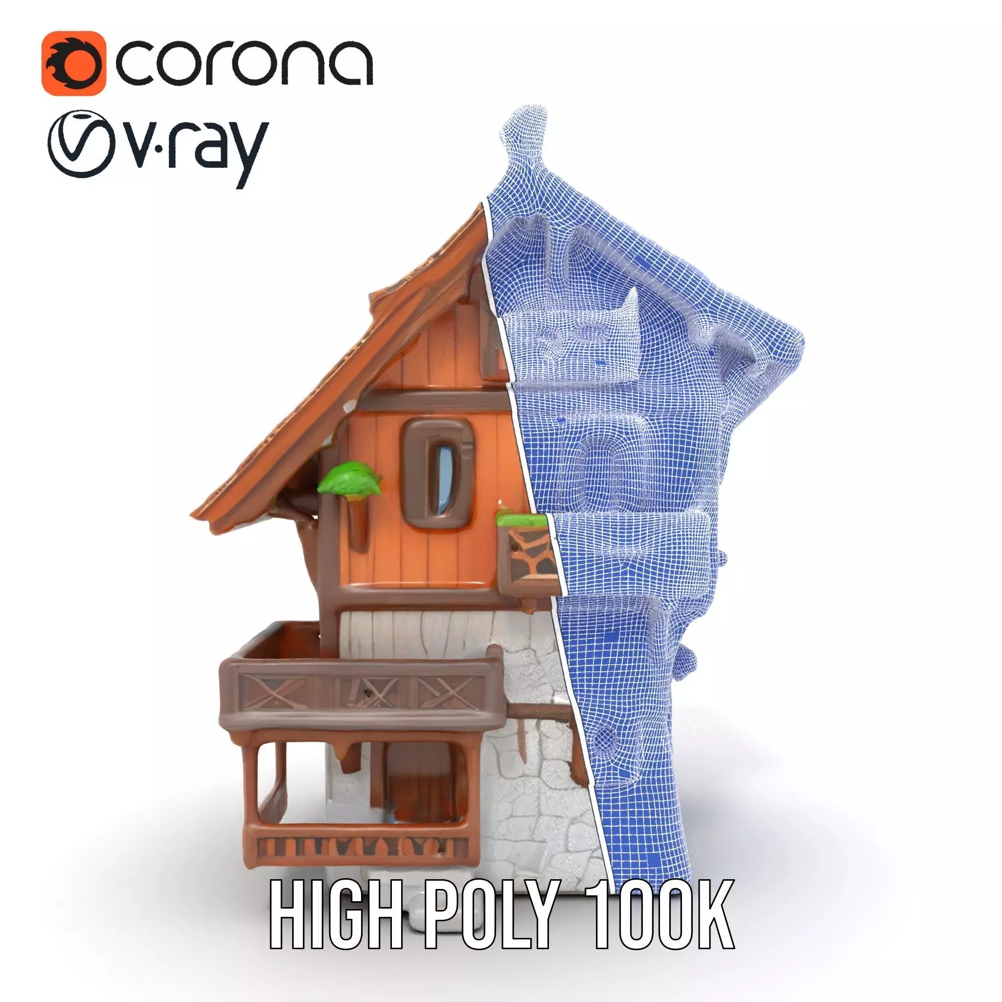 Rustic Wooden House model pack Low-poly 3D model_23