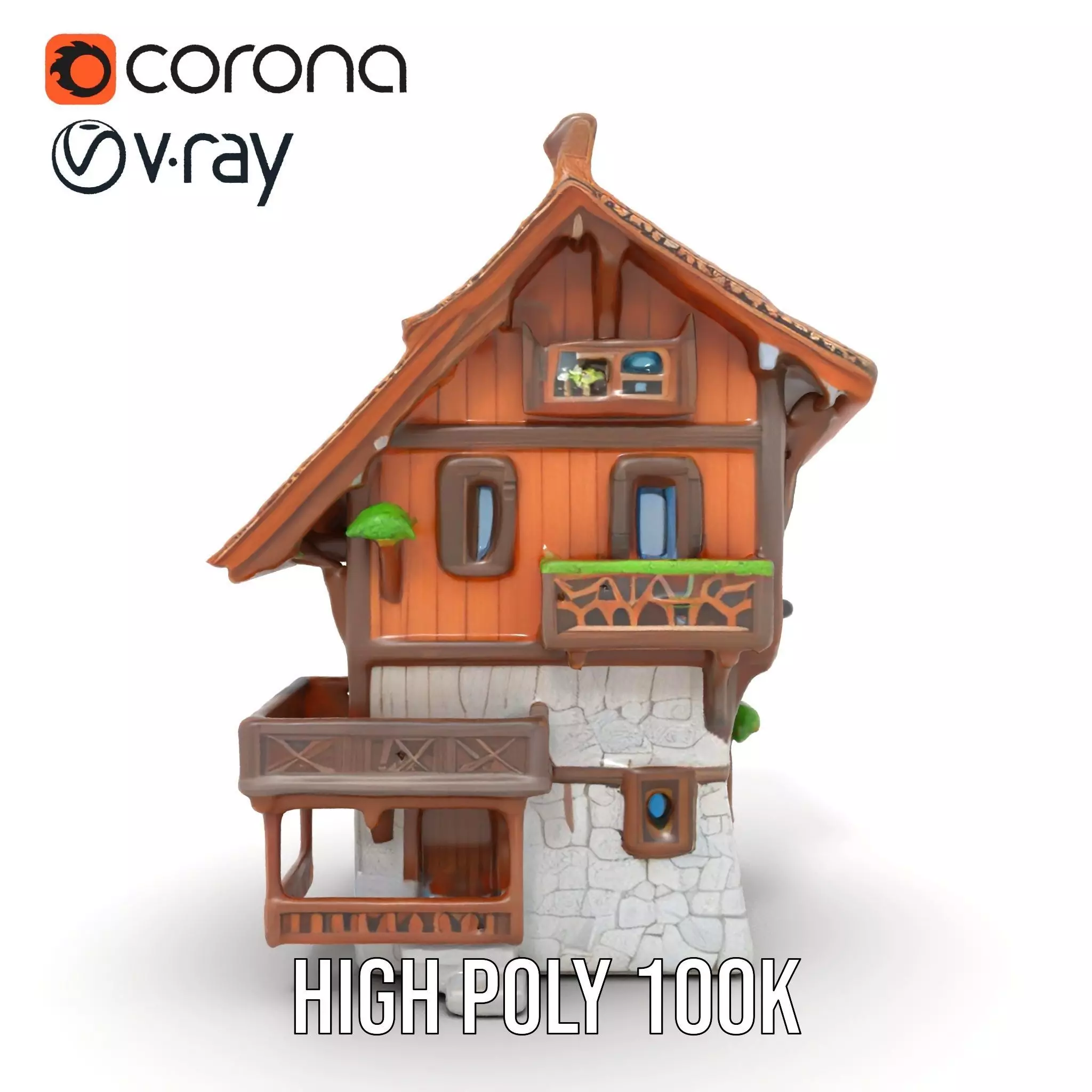 Rustic Wooden House model pack Low-poly 3D model_34
