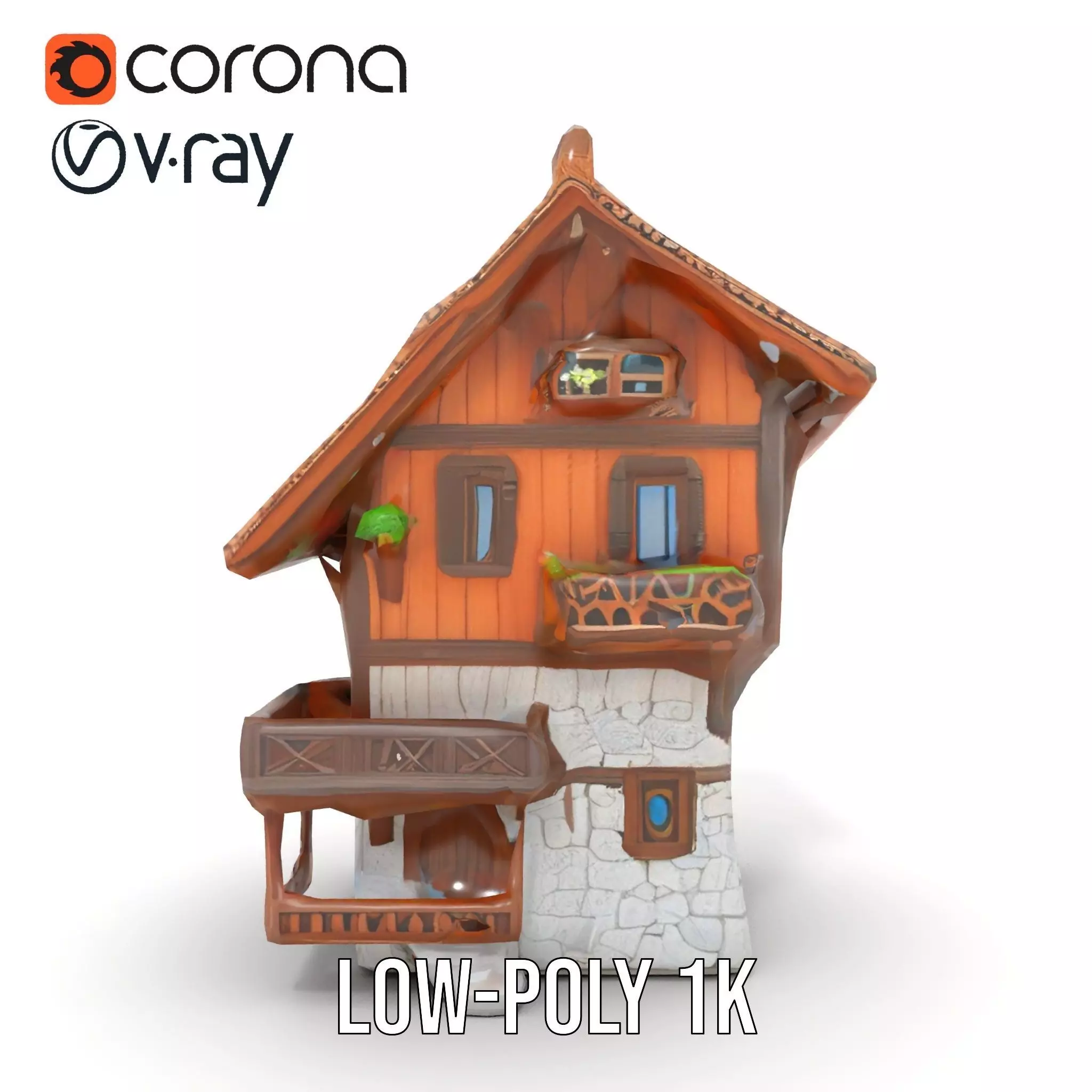 Rustic Wooden House model pack Low-poly 3D model_12