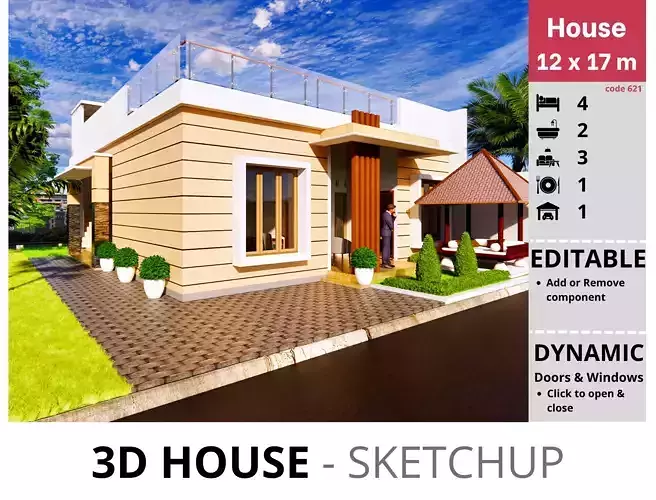 House 12x17m code 621 - Sketchup 3D model 3D model