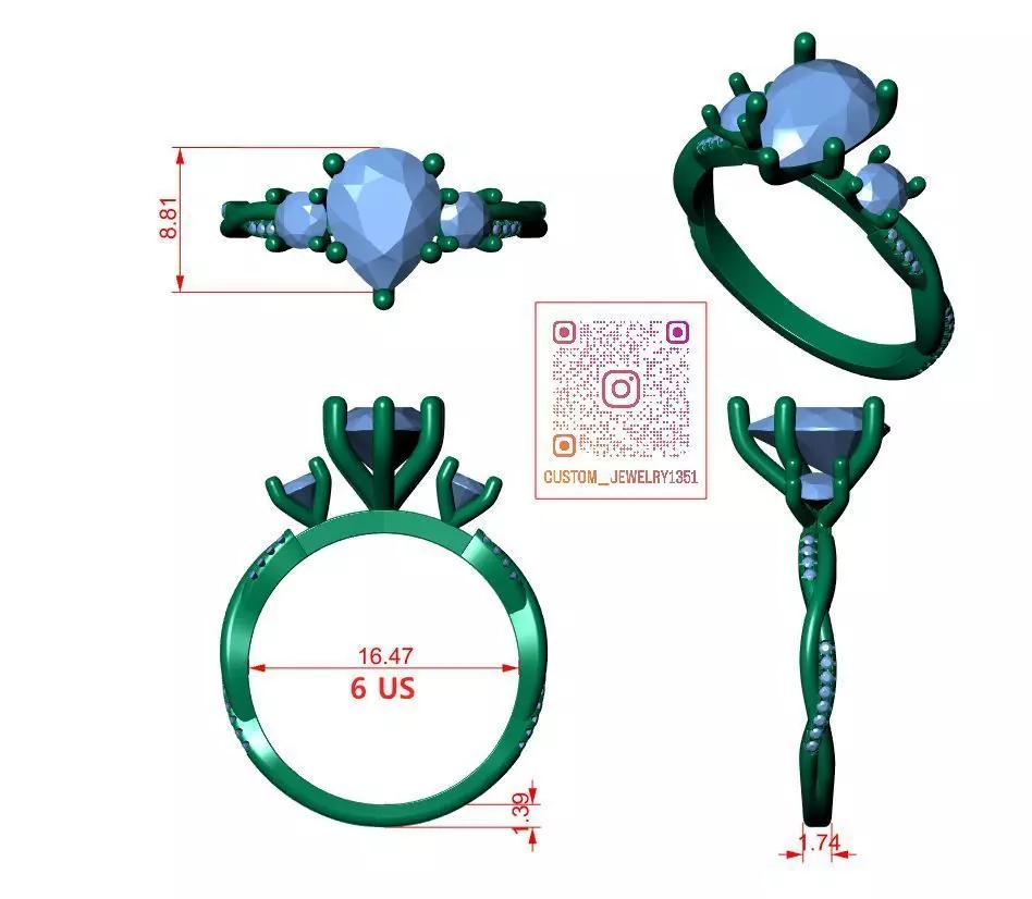 PEAR SOLITAIRE ENGEGMENT RING 3D print model_5