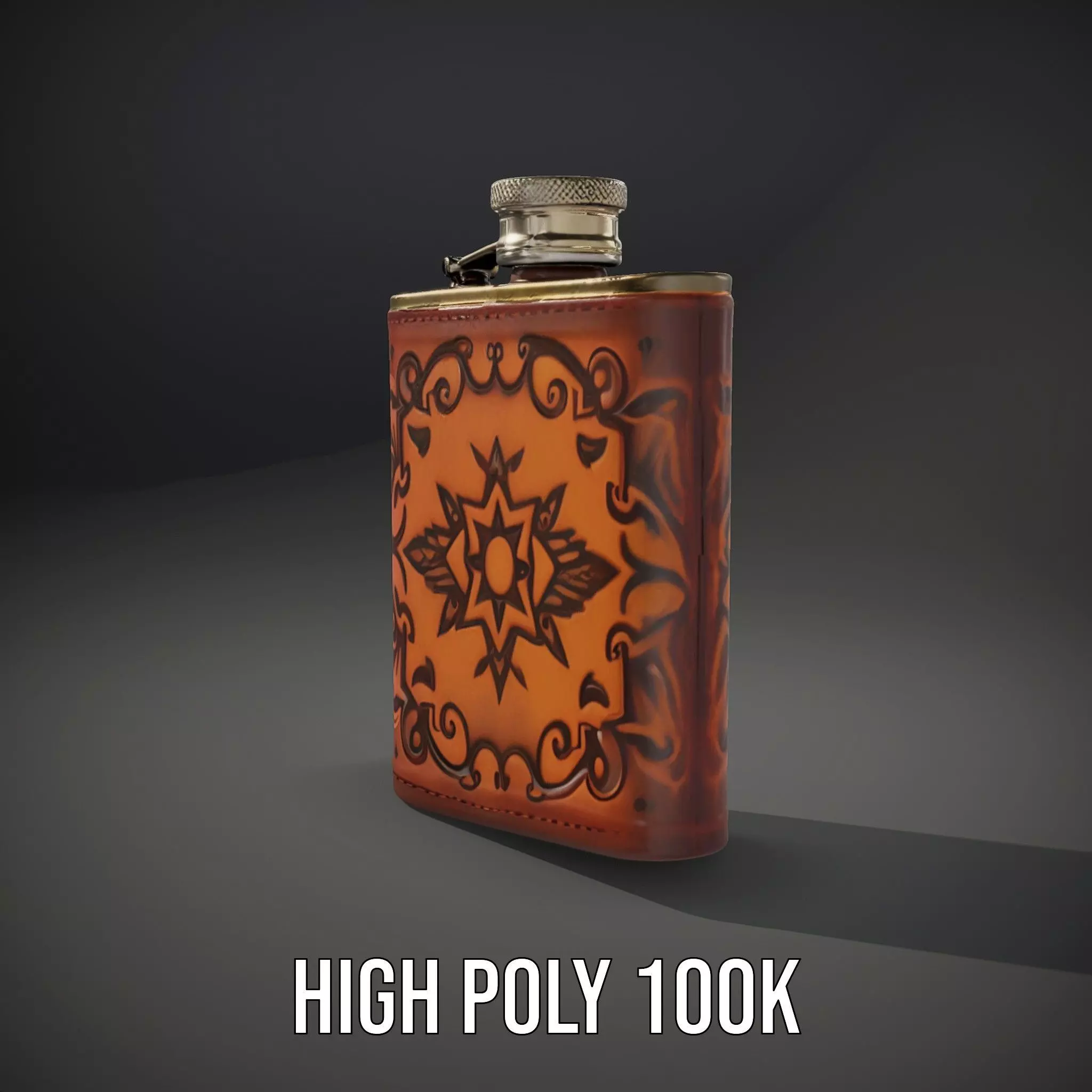 Engraved Leather Flask model pack Low-poly 3D model_10