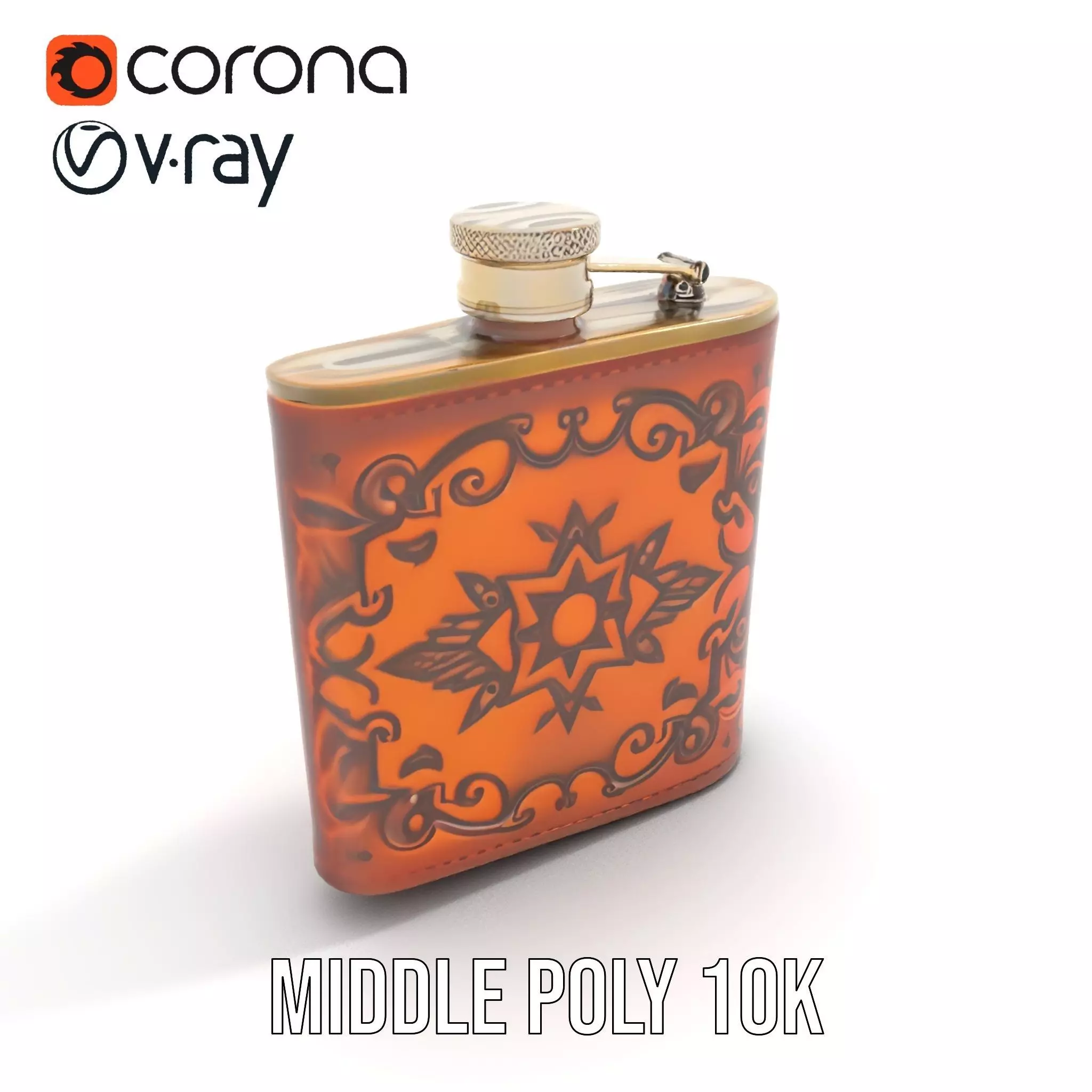 Engraved Leather Flask model pack Low-poly 3D model_11