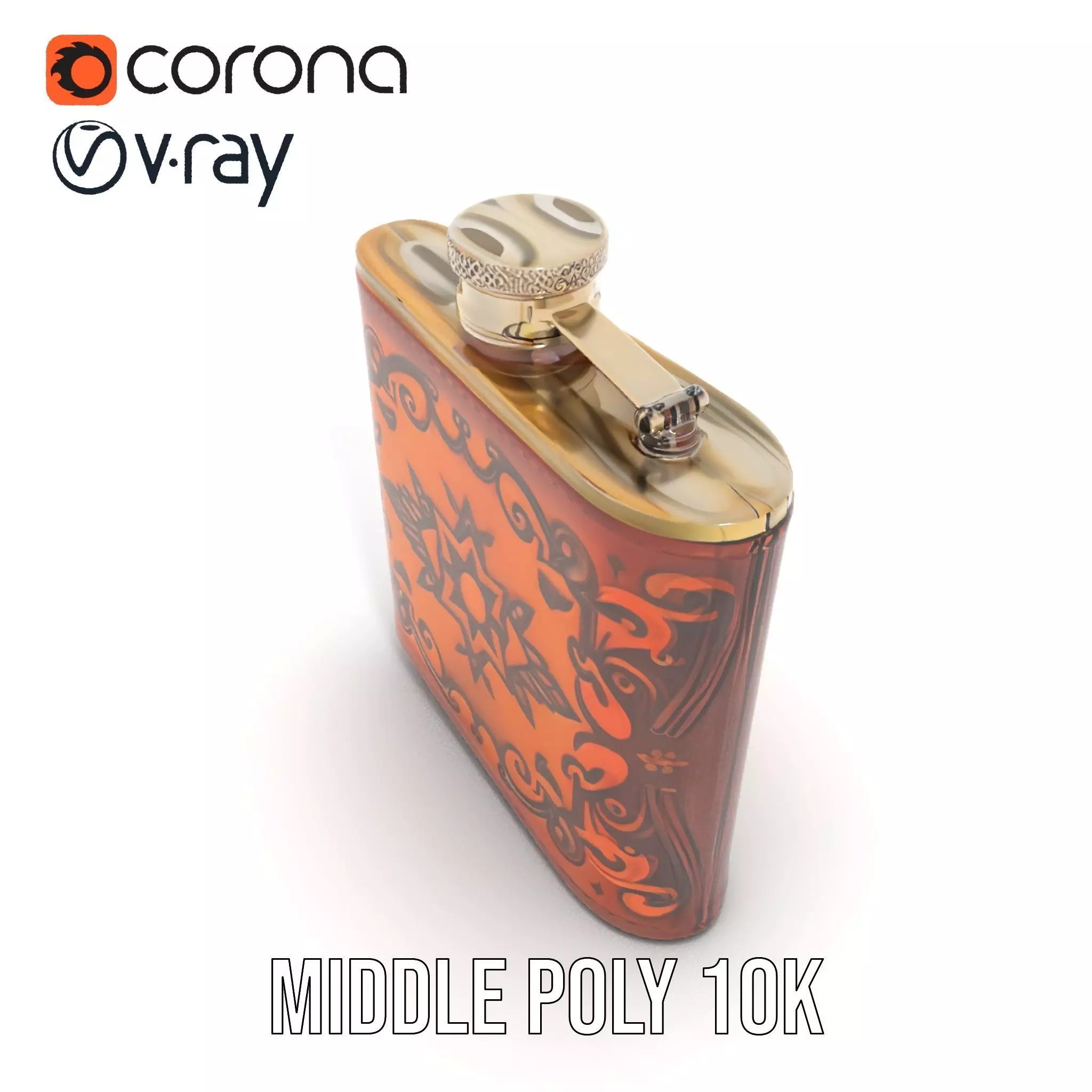 Engraved Leather Flask model pack Low-poly 3D model_6