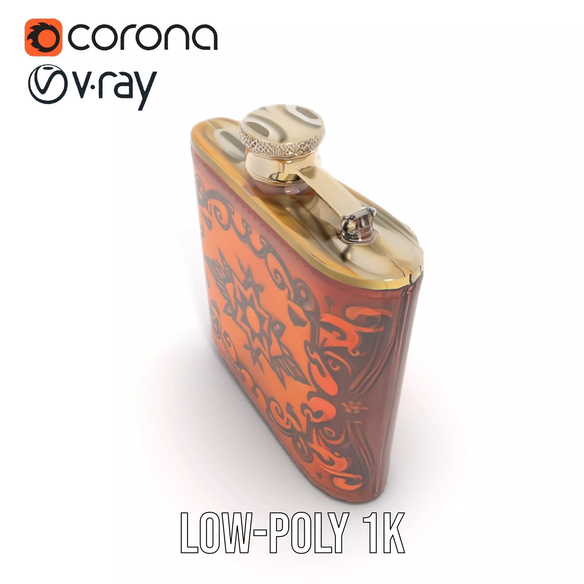 Engraved Leather Flask model pack Low-poly 3D model_12