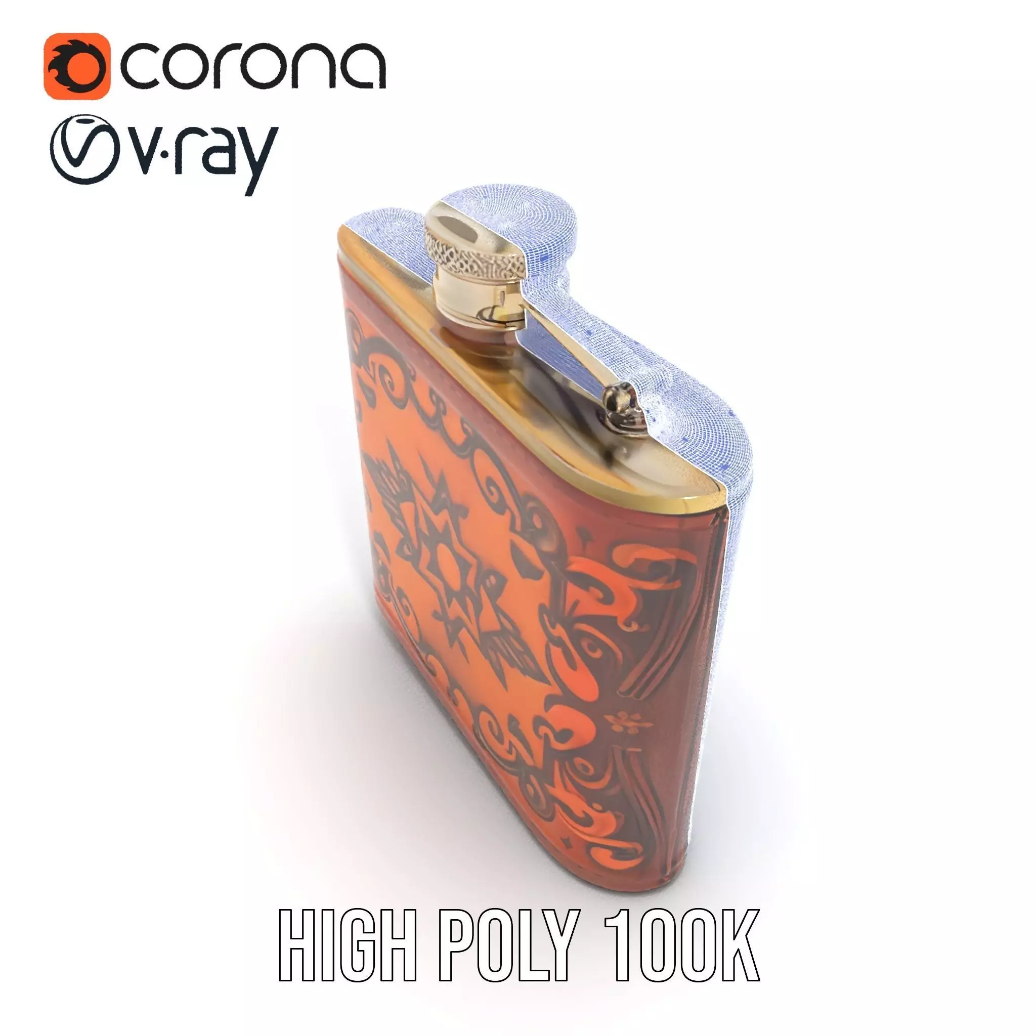 Engraved Leather Flask model pack Low-poly 3D model_20