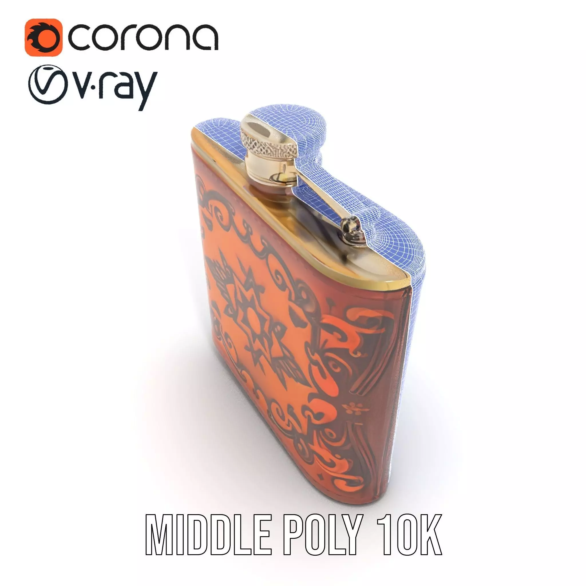 Engraved Leather Flask model pack Low-poly 3D model_29