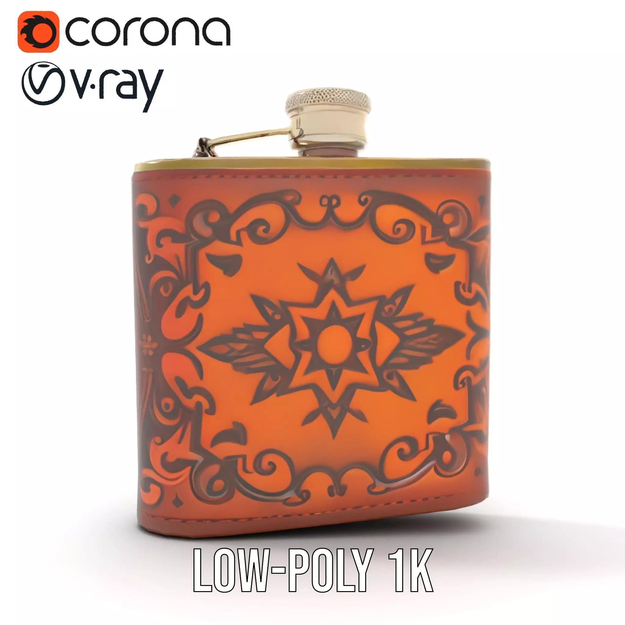 Engraved Leather Flask model pack Low-poly 3D model_7