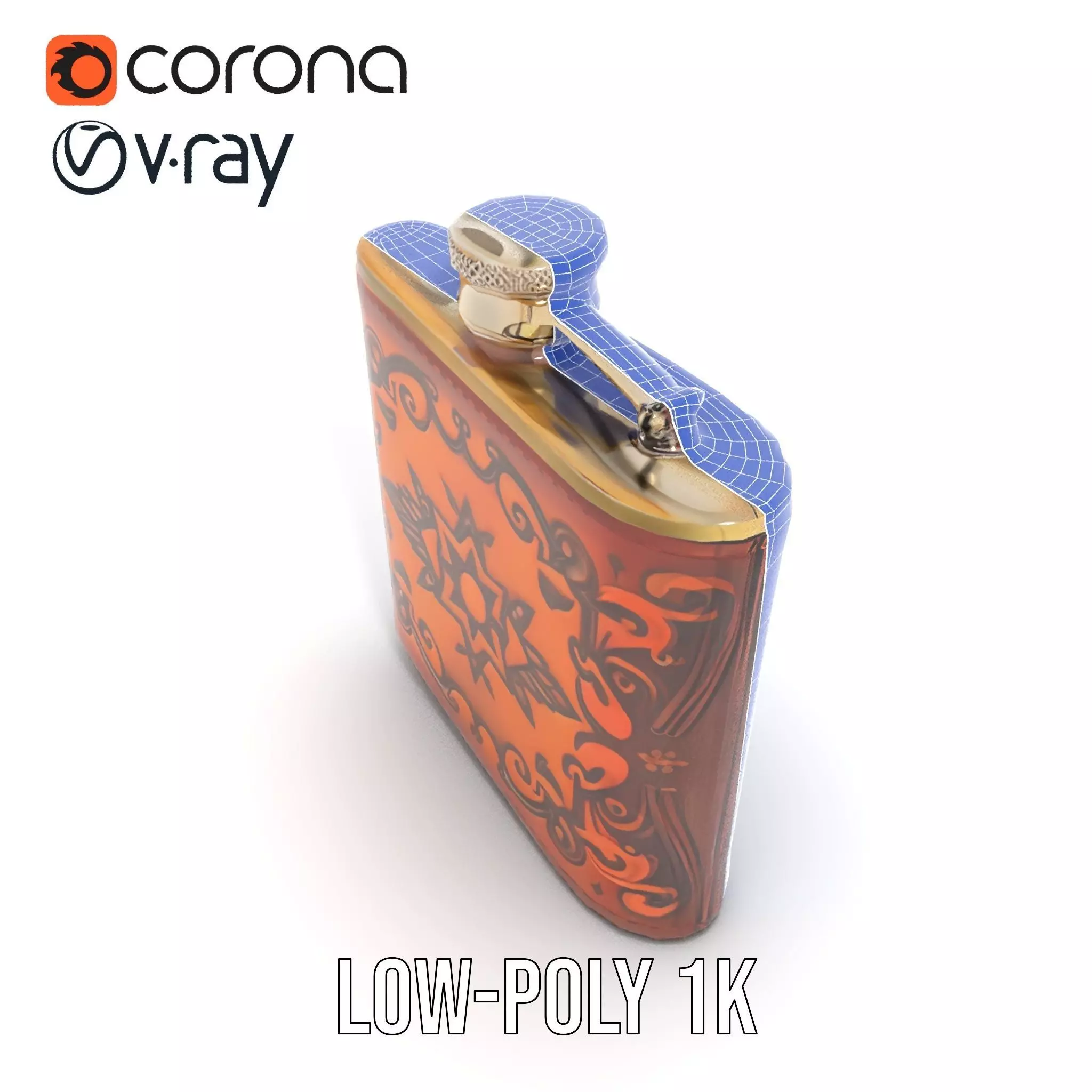 Engraved Leather Flask model pack Low-poly 3D model_22
