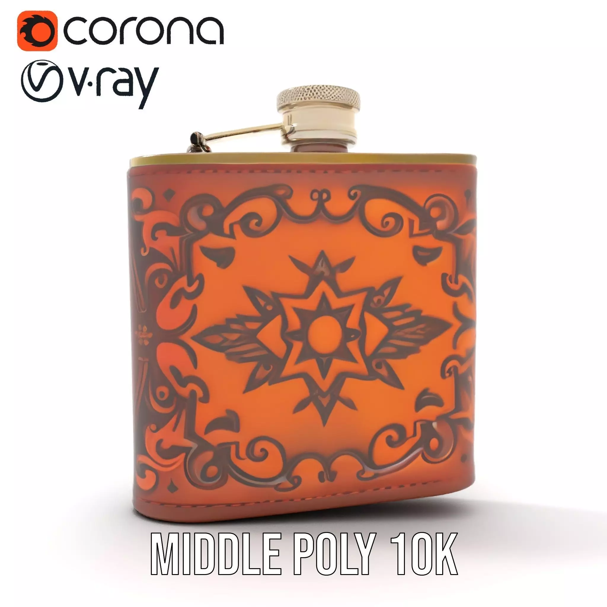 Engraved Leather Flask model pack Low-poly 3D model_5