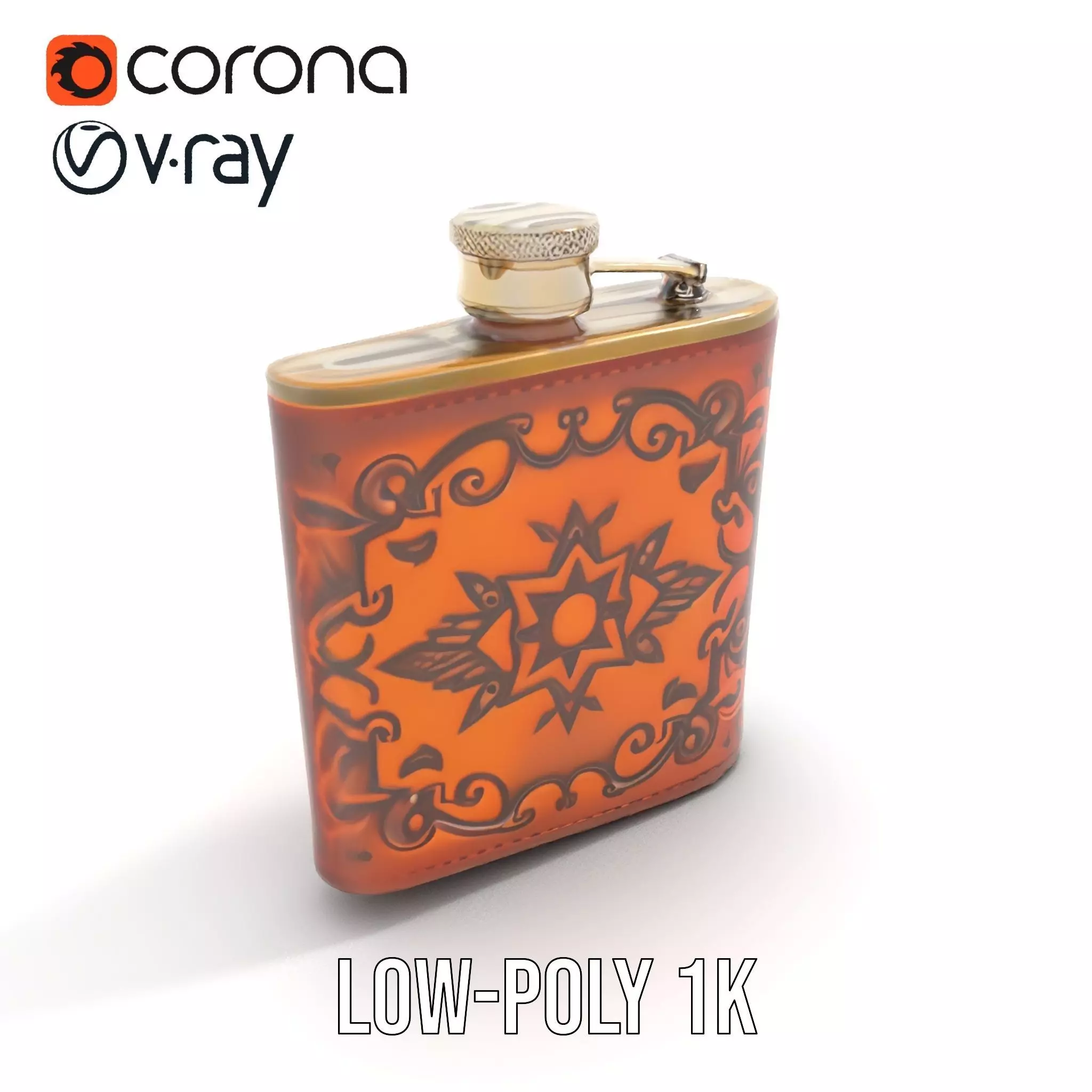Engraved Leather Flask model pack Low-poly 3D model_9