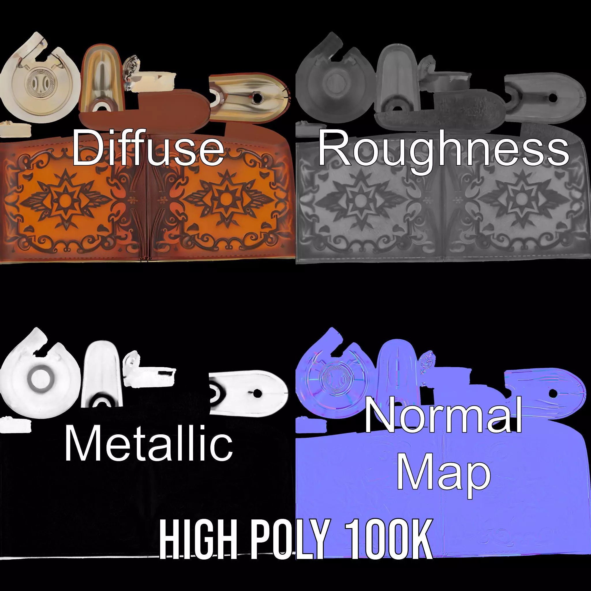 Engraved Leather Flask model pack Low-poly 3D model_3