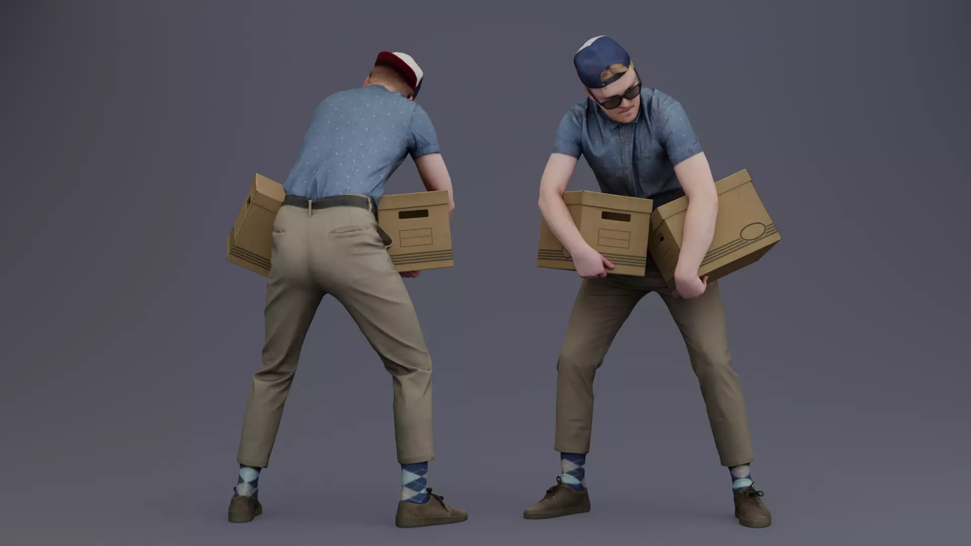 Service People with Boxes 3D model_0
