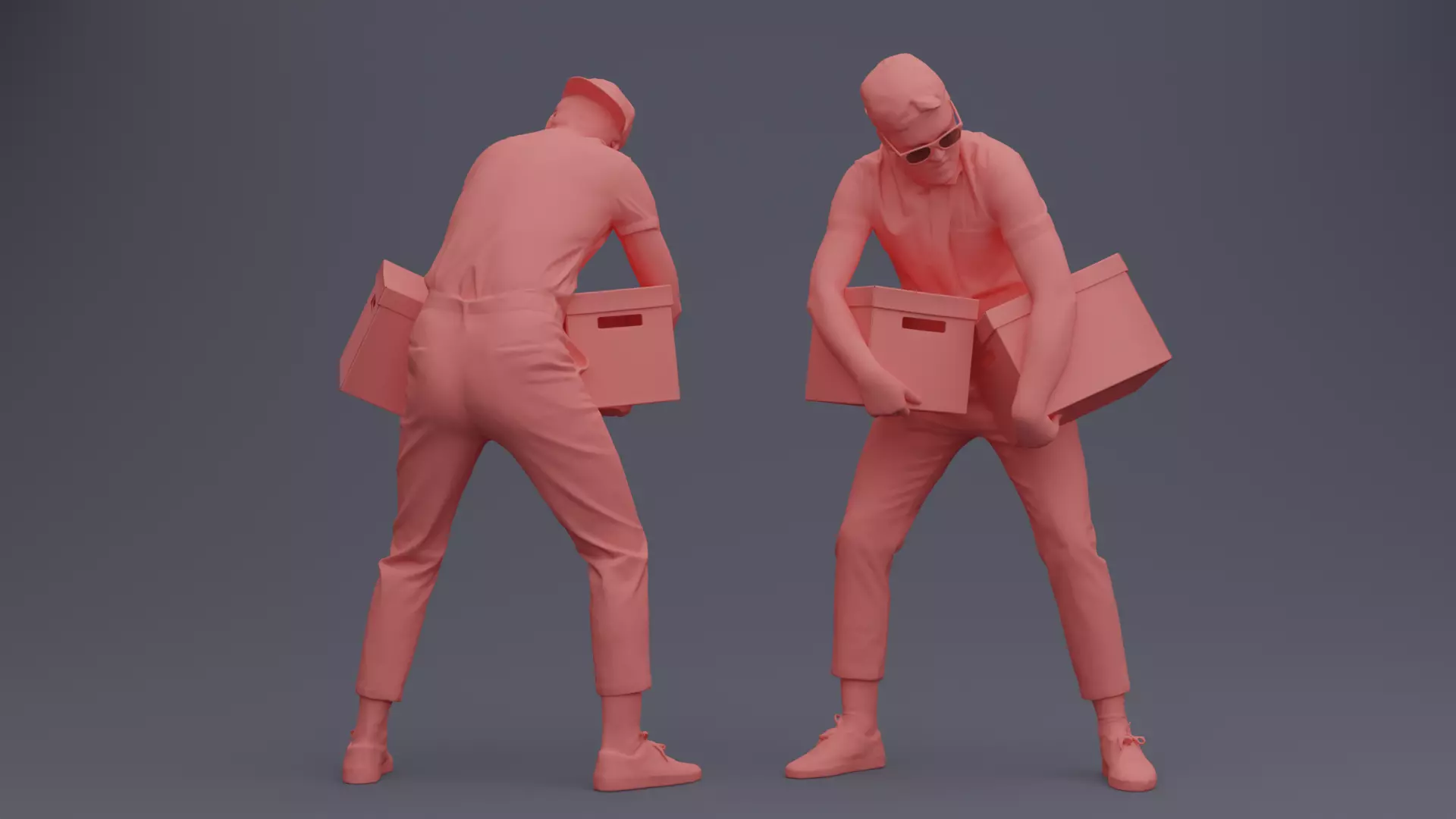 Service People with Boxes 3D model_1