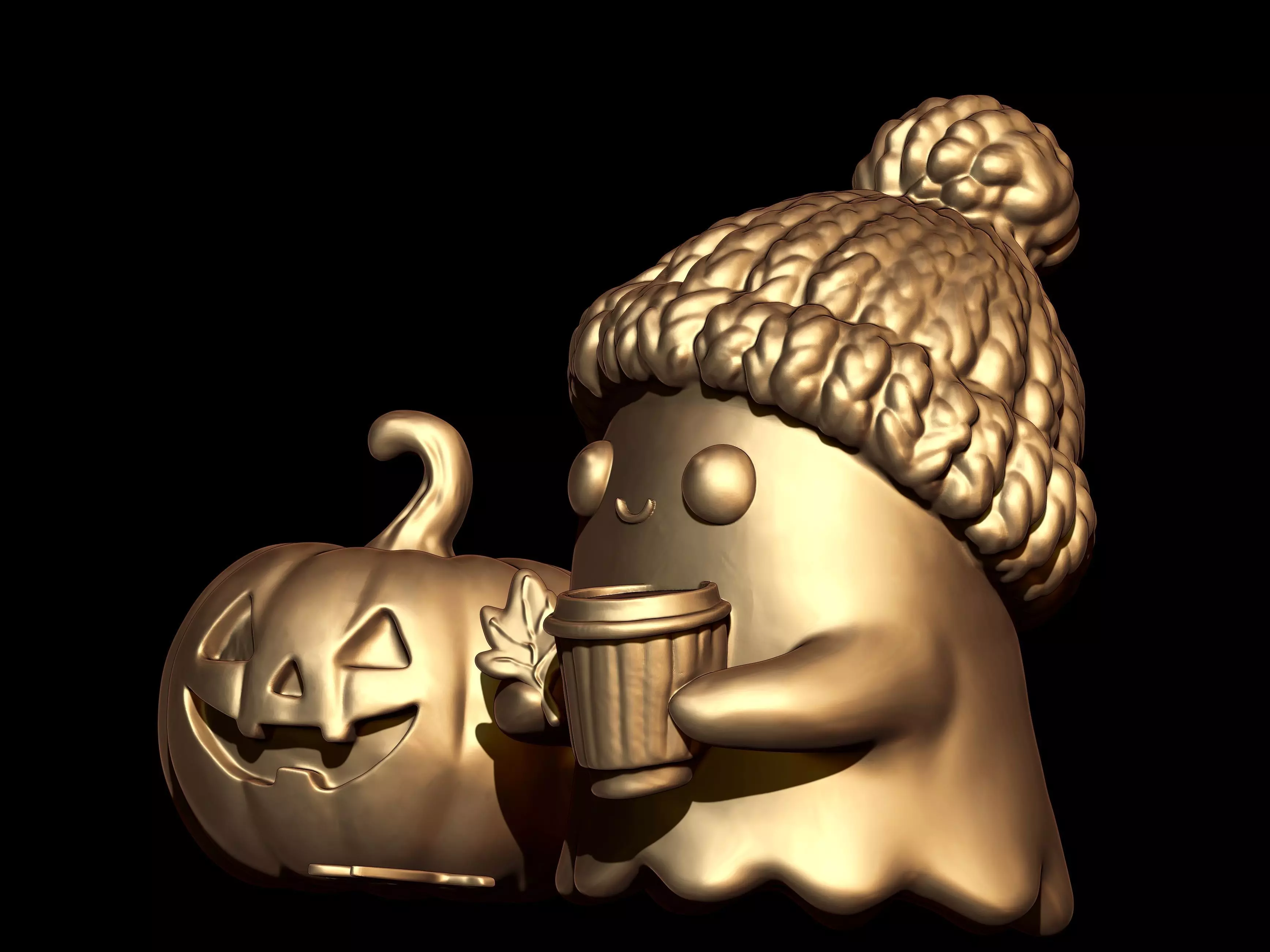 Cute Ghost Drinking Coffee and Jack o Lantern 3D print model_3