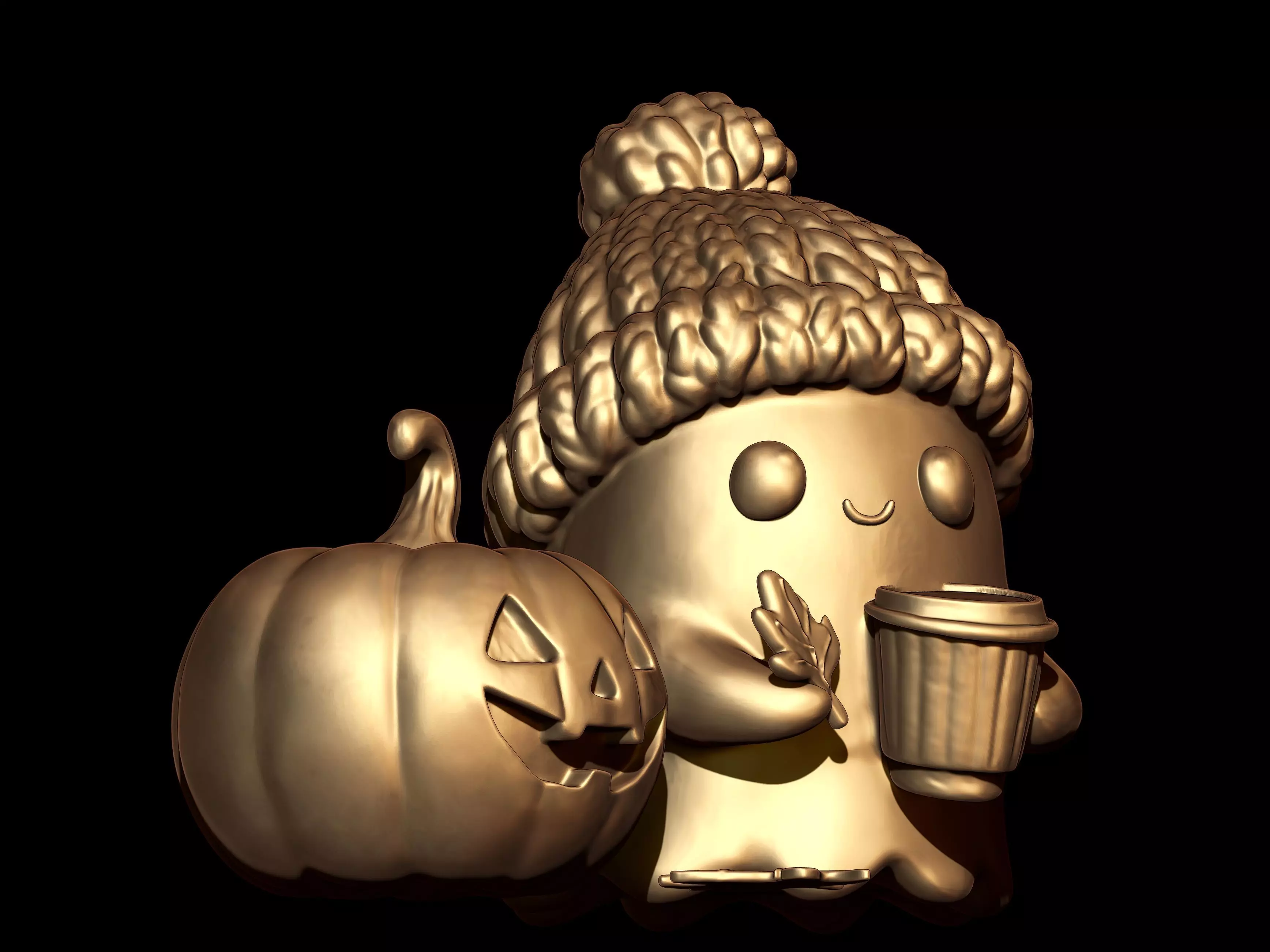 Cute Ghost Drinking Coffee and Jack o Lantern 3D print model_2