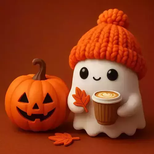 Cute Ghost Drinking Coffee and Jack o Lantern 3D print model