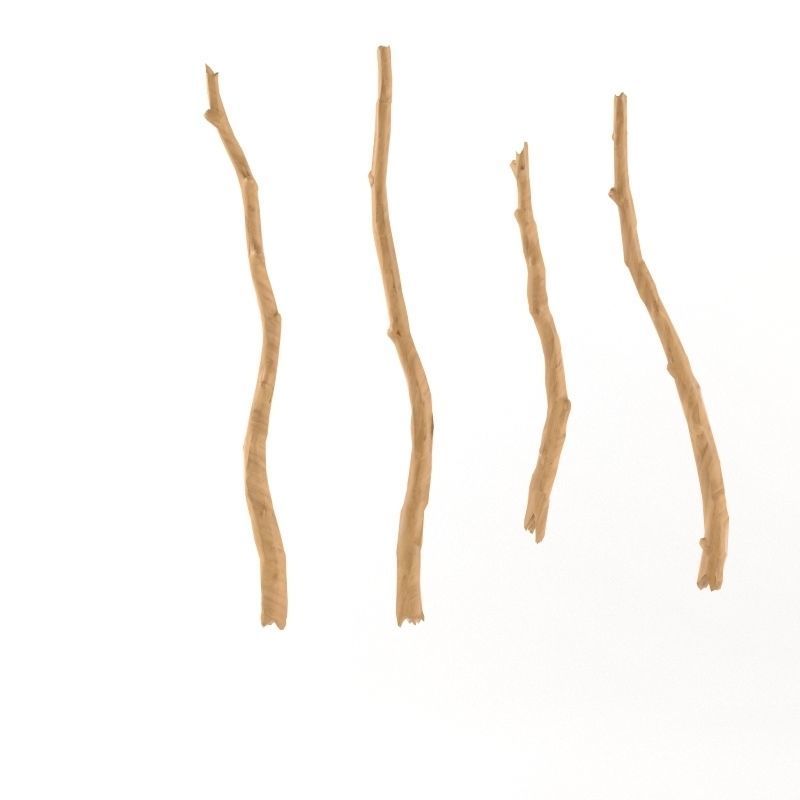 Wooden Stick Branch Bat Rod Collection Game Asset Ready Low Poly Low-poly 3D model_5