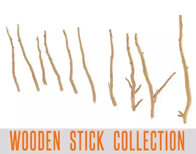 Wooden Stick Branch Bat Rod Collection Game Asset Ready Low Poly Low-poly 3D model
