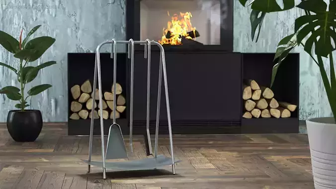 Port Fireplace Tools Silver 3D model