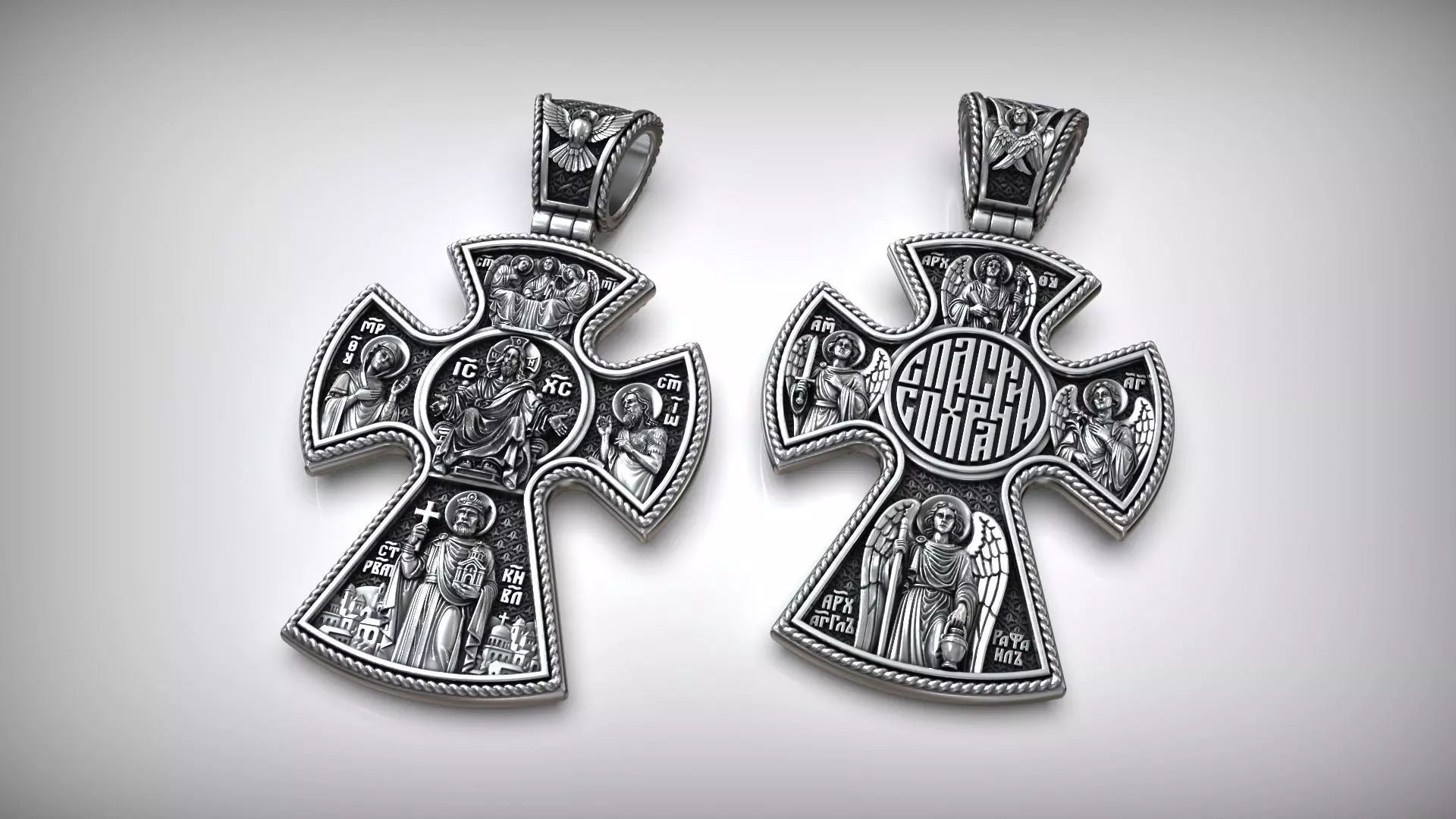 Deesis and the Saints and Archangels Orthodox Christian Cross 3D print model_4
