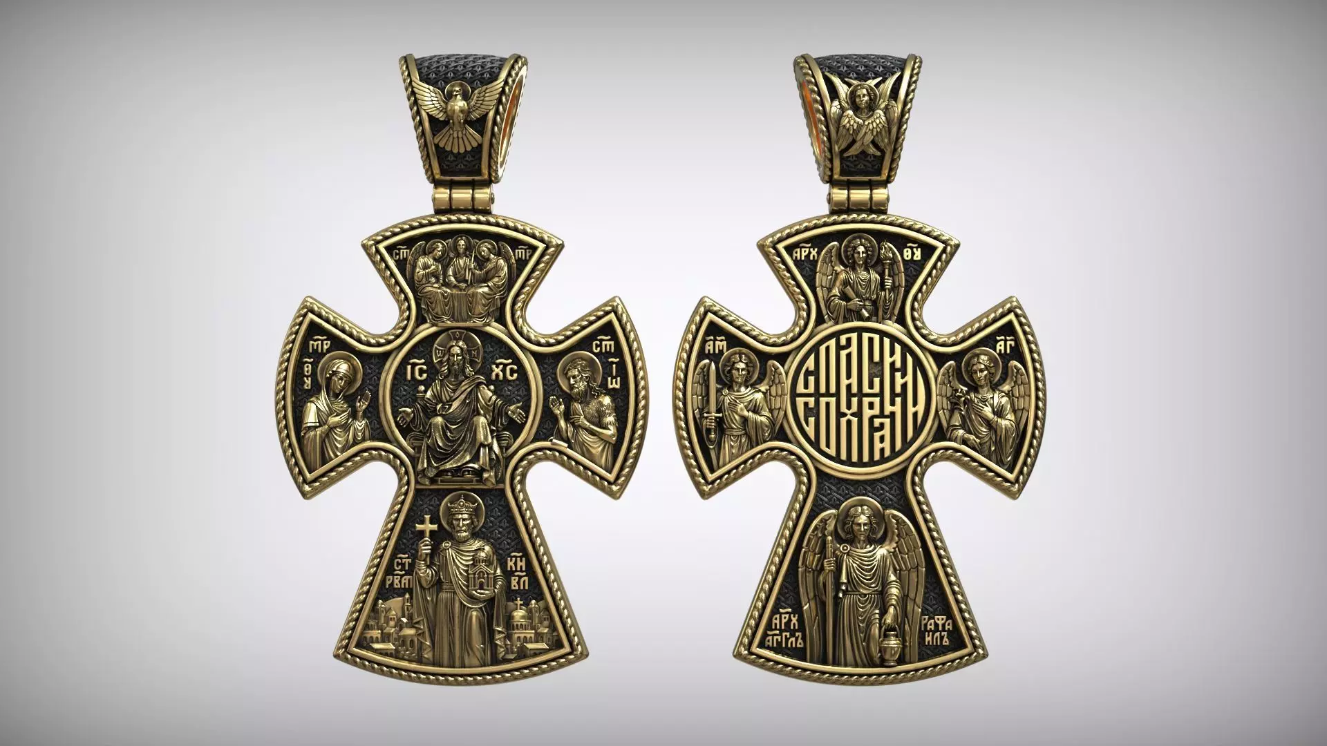 Deesis and the Saints and Archangels Orthodox Christian Cross 3D print model_3