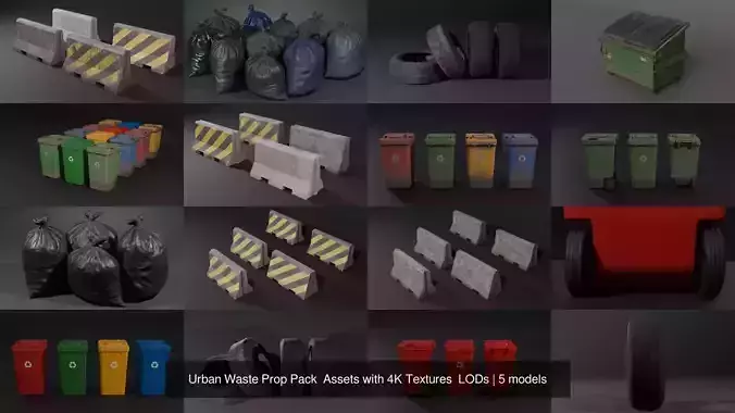 Urban Trash Prop Pack  Assets with 4K Textures  LODs