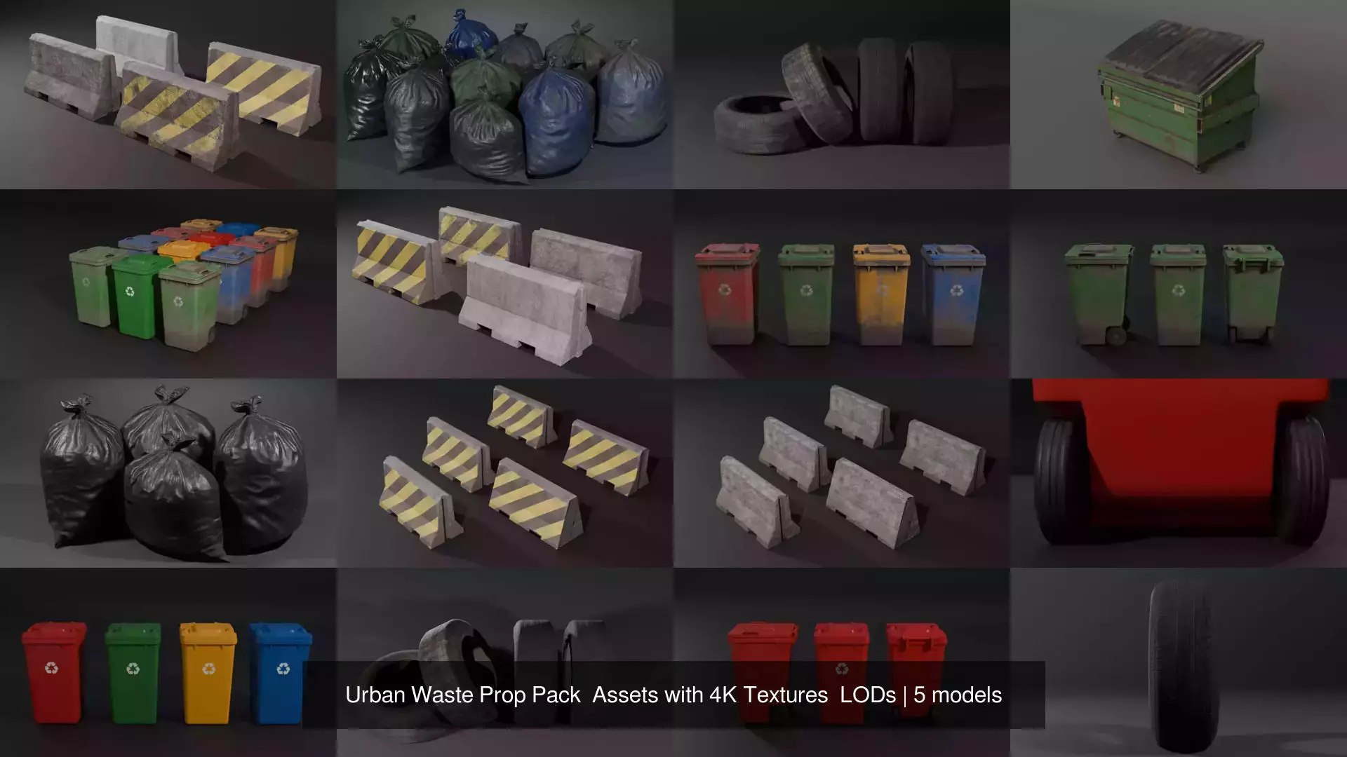 Urban Trash Prop Pack  Assets with 4K Textures  LODs 3D Model Collection_1