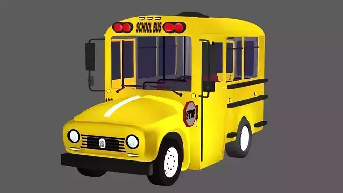 Cartoon School Bus Low-Poly 3D Model