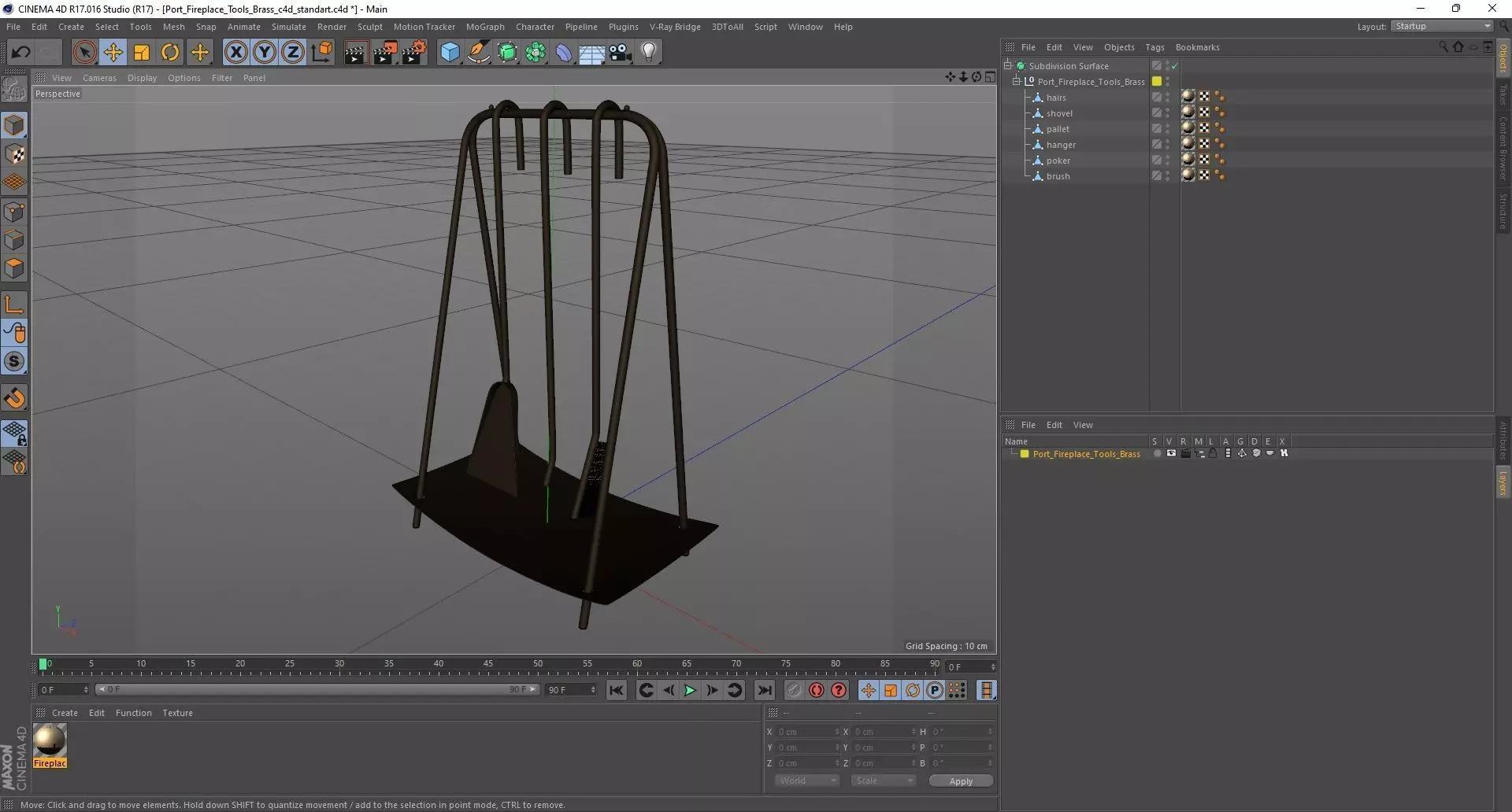 Port Fireplace Tools Brass 3D model_22