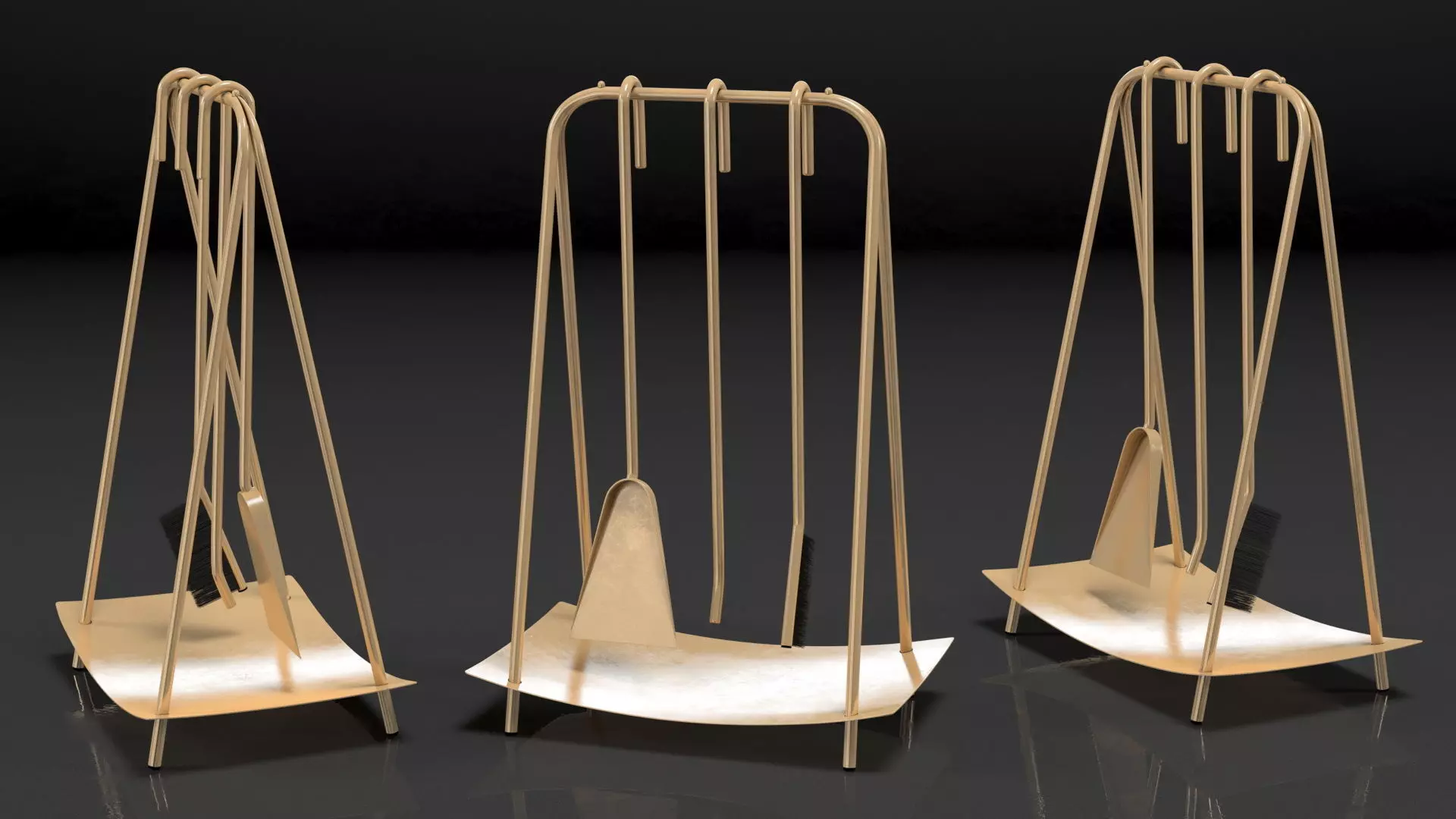 Port Fireplace Tools Brass 3D model_6
