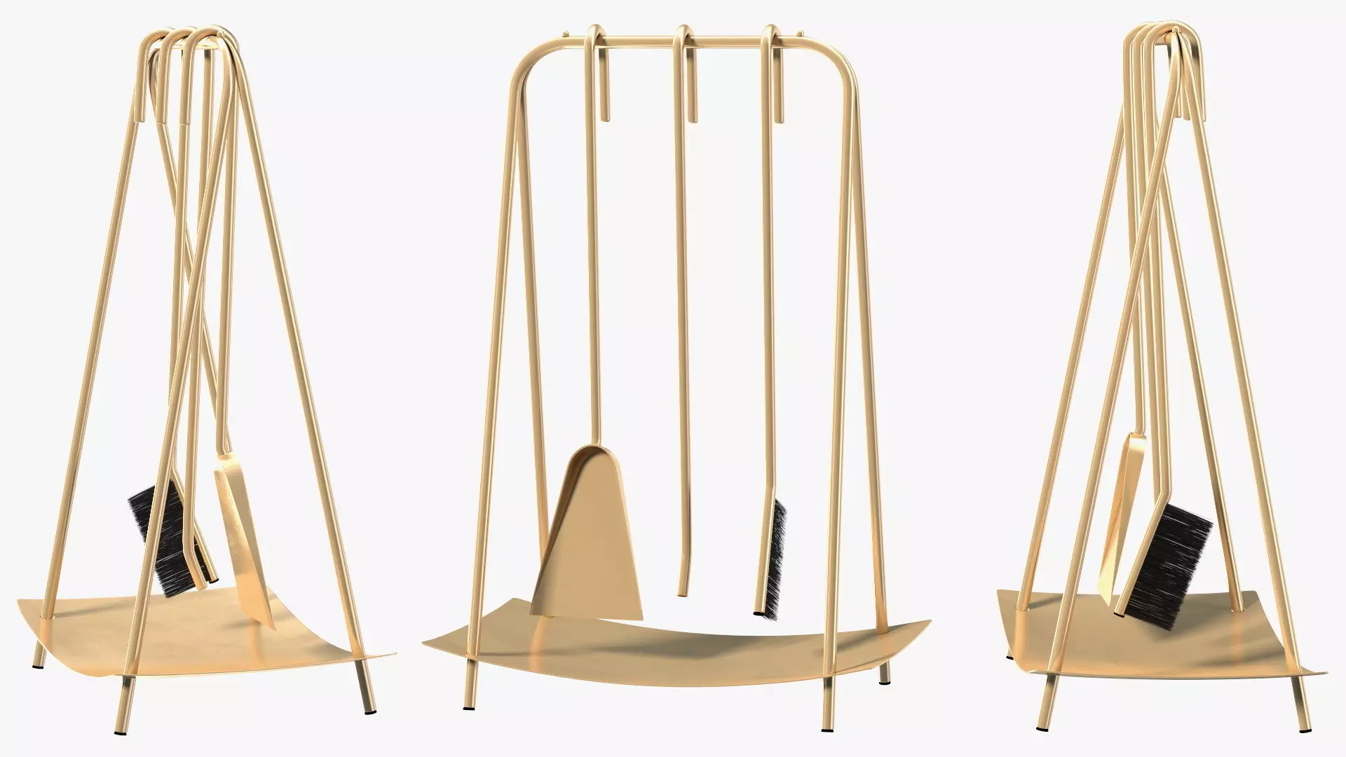 Port Fireplace Tools Brass 3D model_7